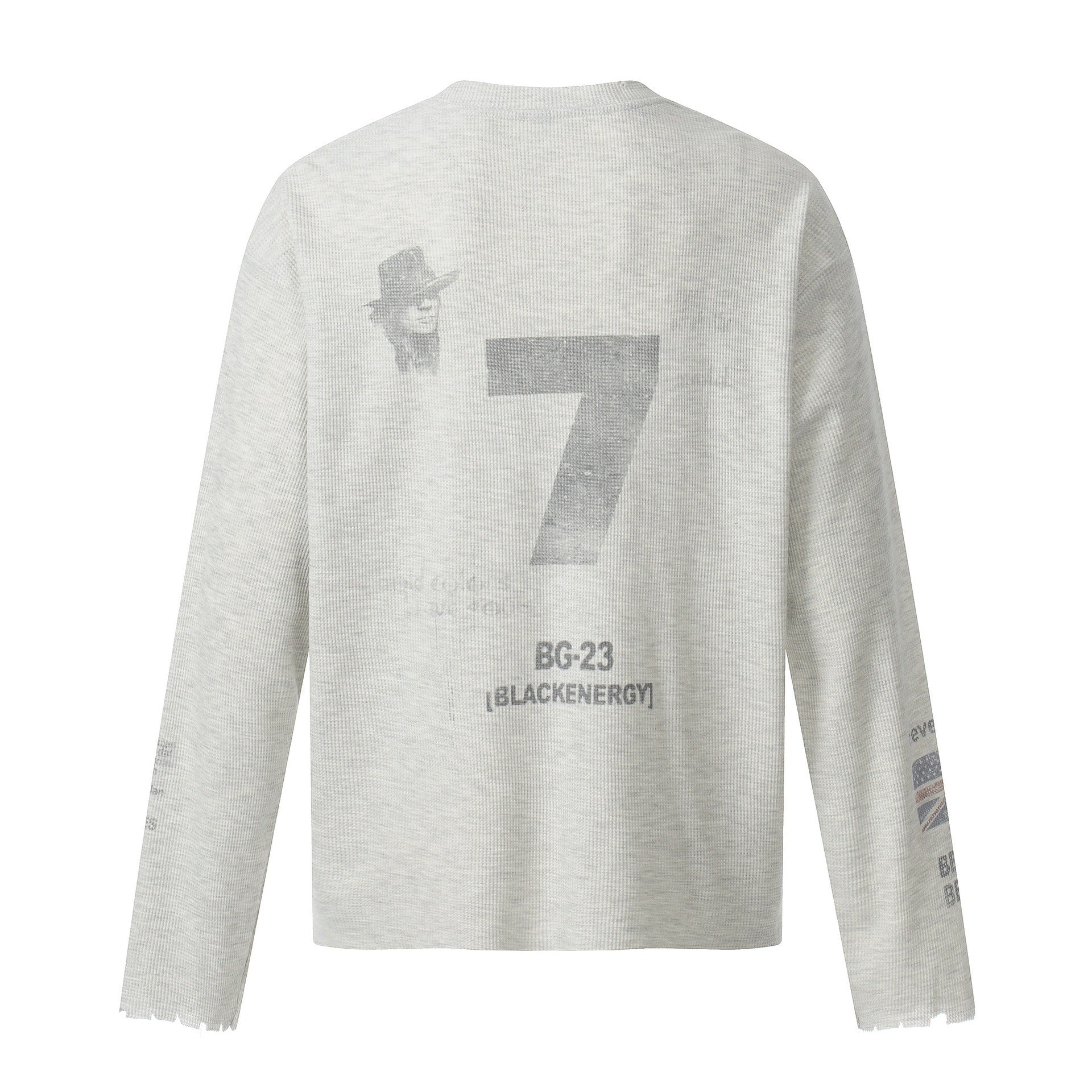 British-style Printed Long Sleeve Waffle T-shirt MB7413