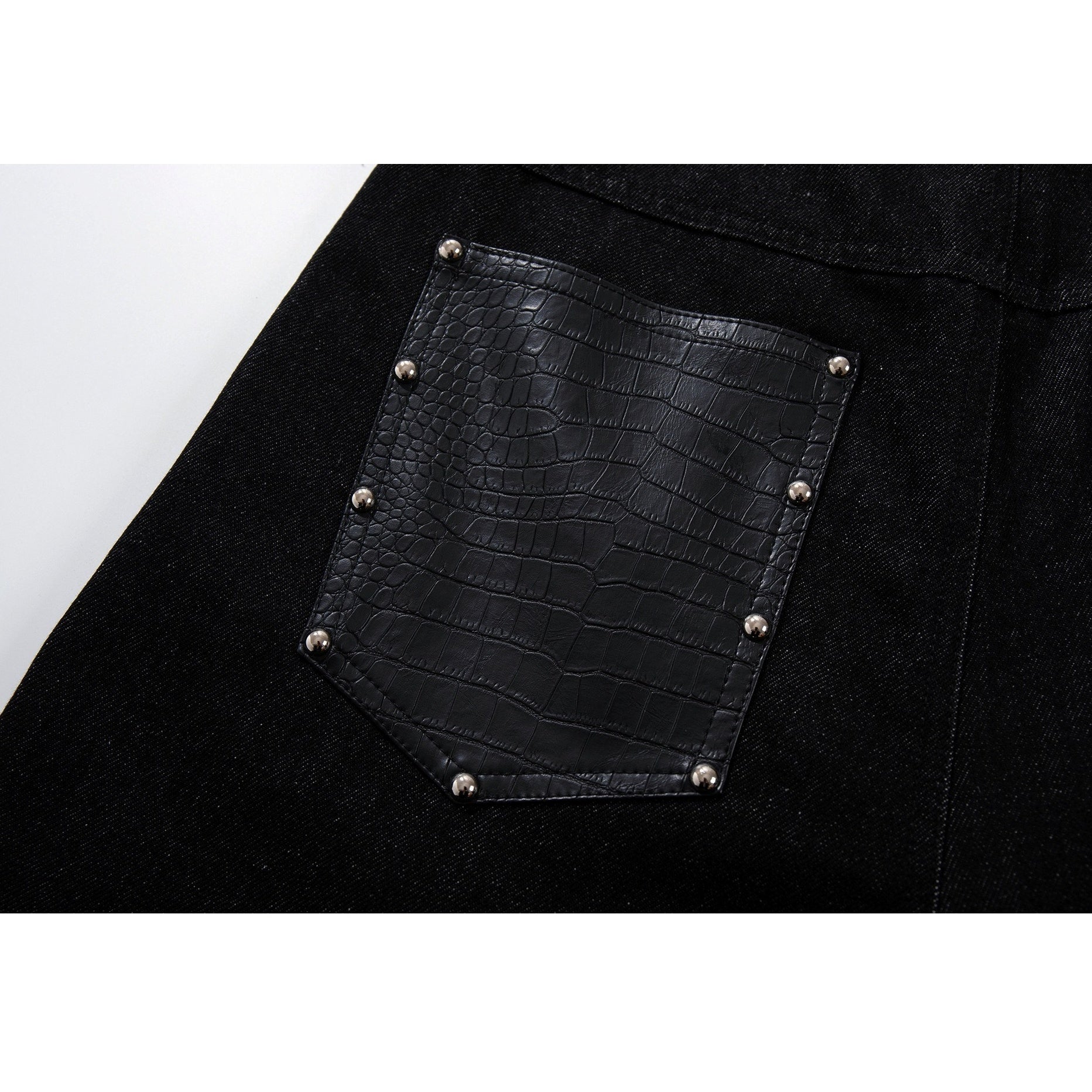 Studded Snake-Embossed Wide Denim Pants MB7411