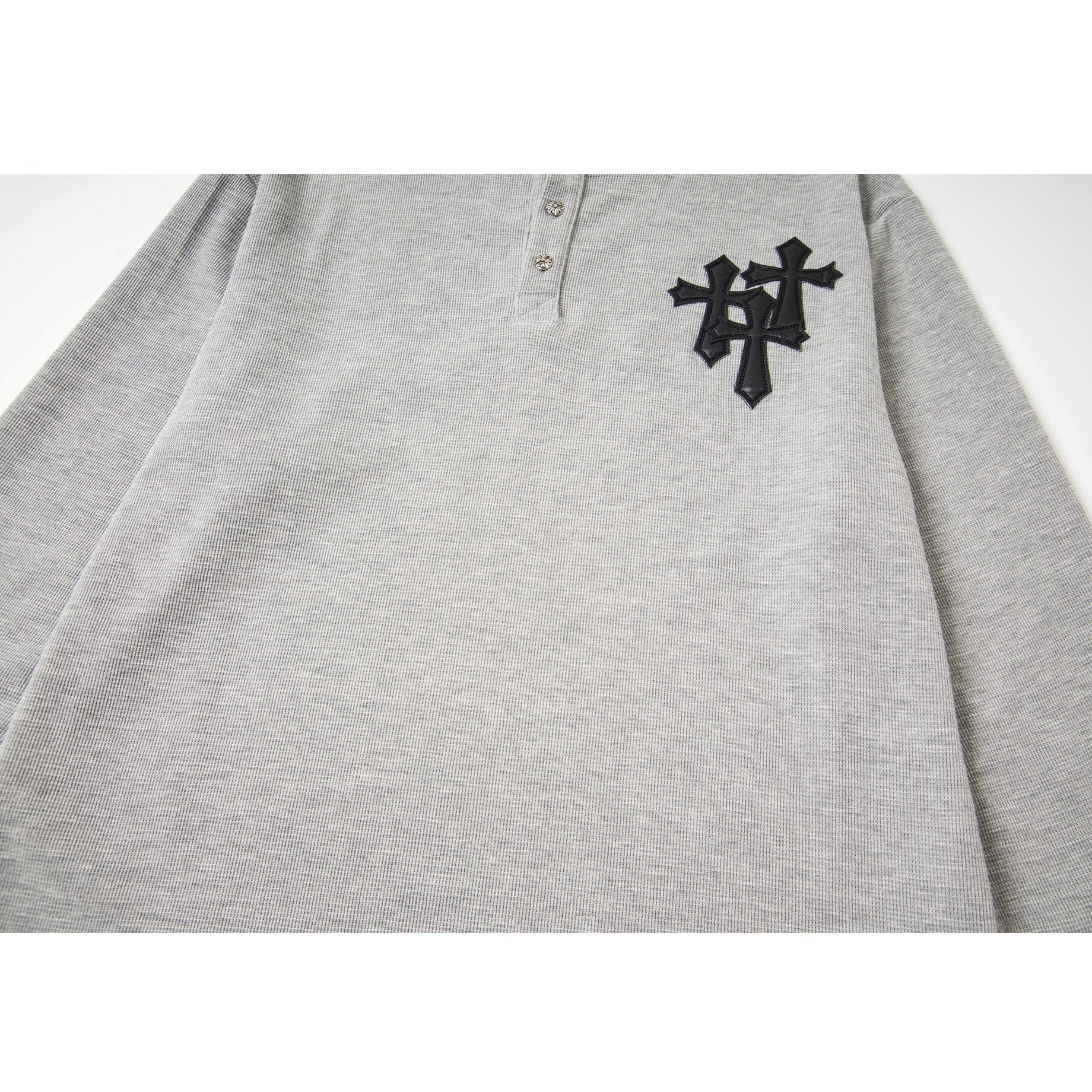Cross Patchwork Waffle Henry Long Sleeve T-Shirt MB7421