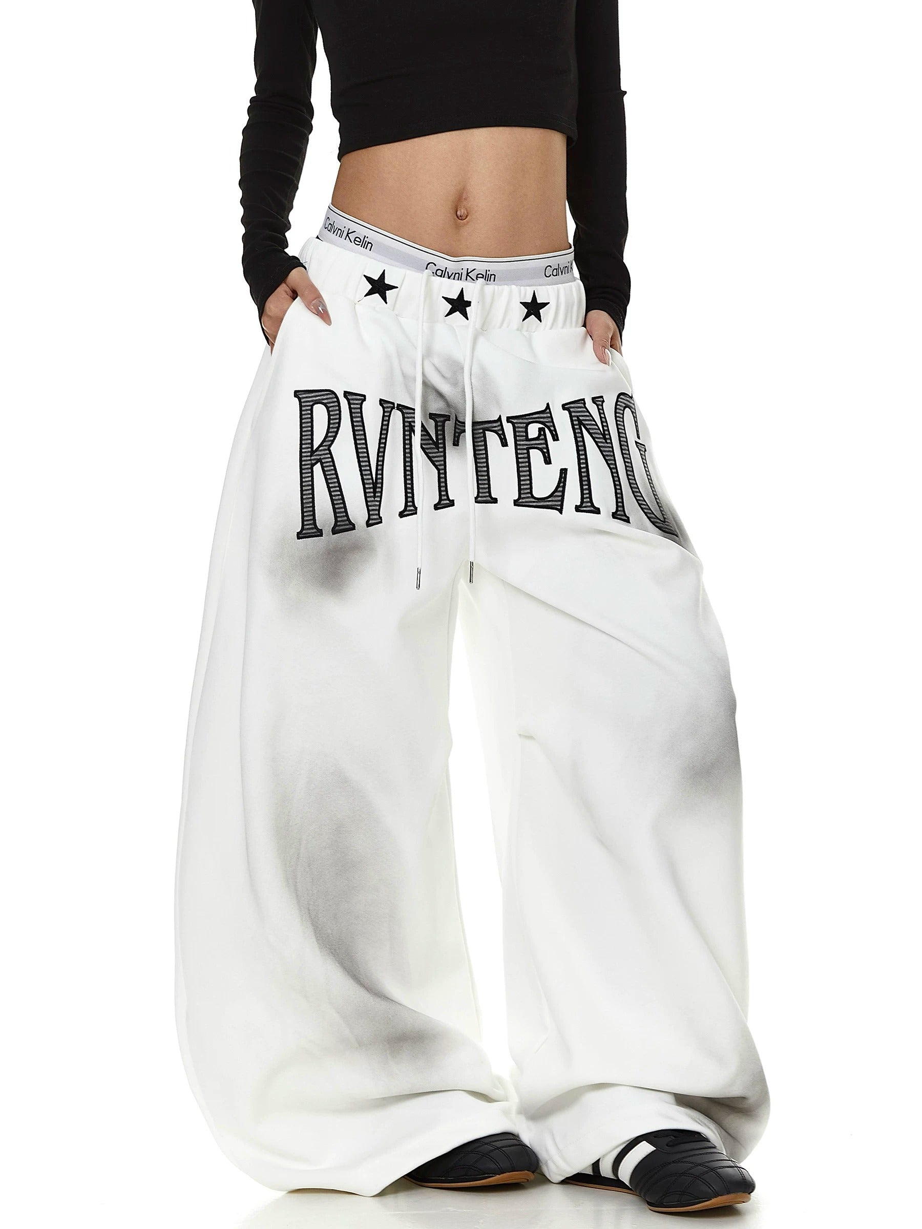 Dirty Dye Embroidered Wide Sweat Pants MB7437