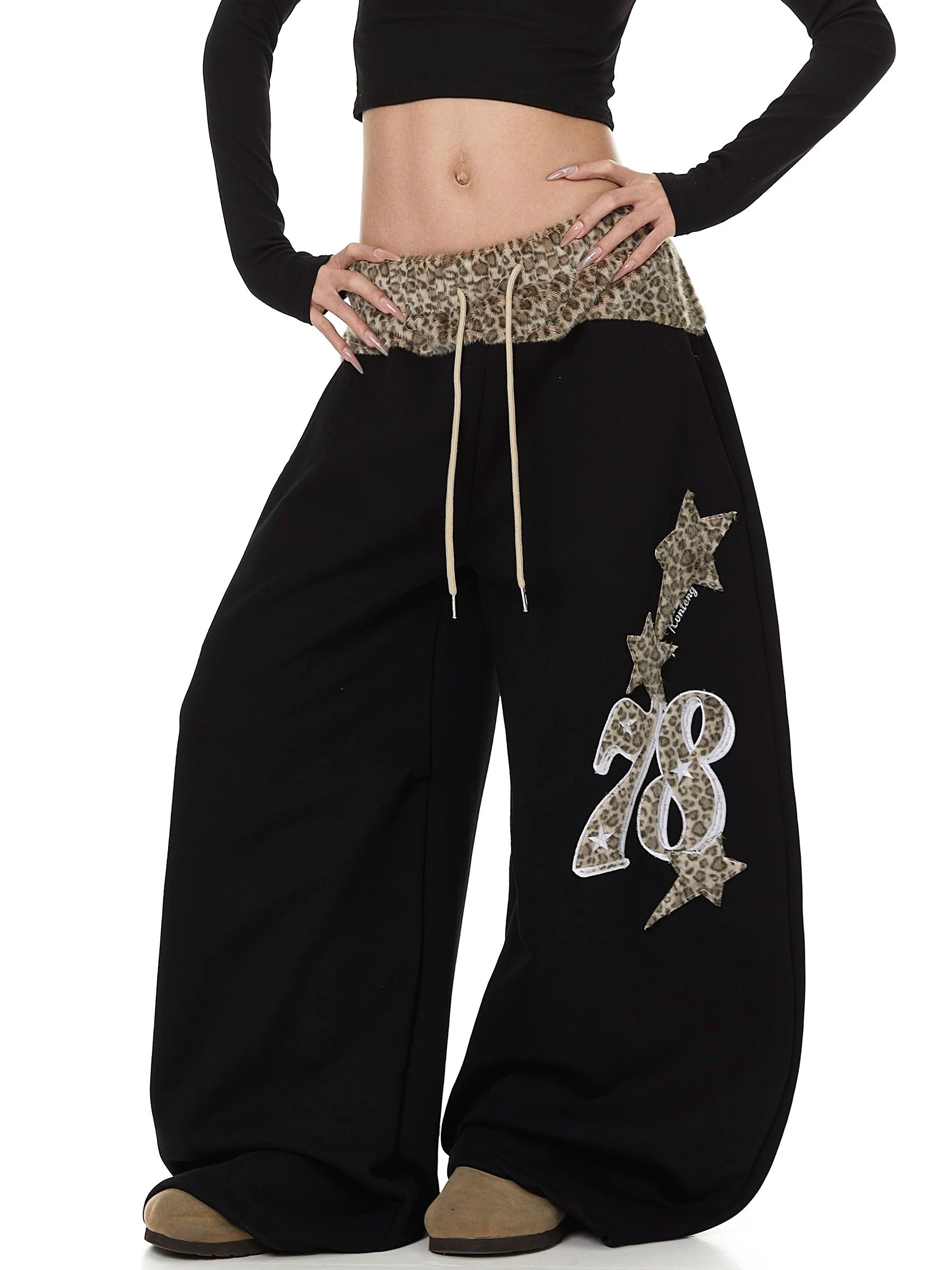 Leopard Print Patchwork Loose Sweat Pants MB7439