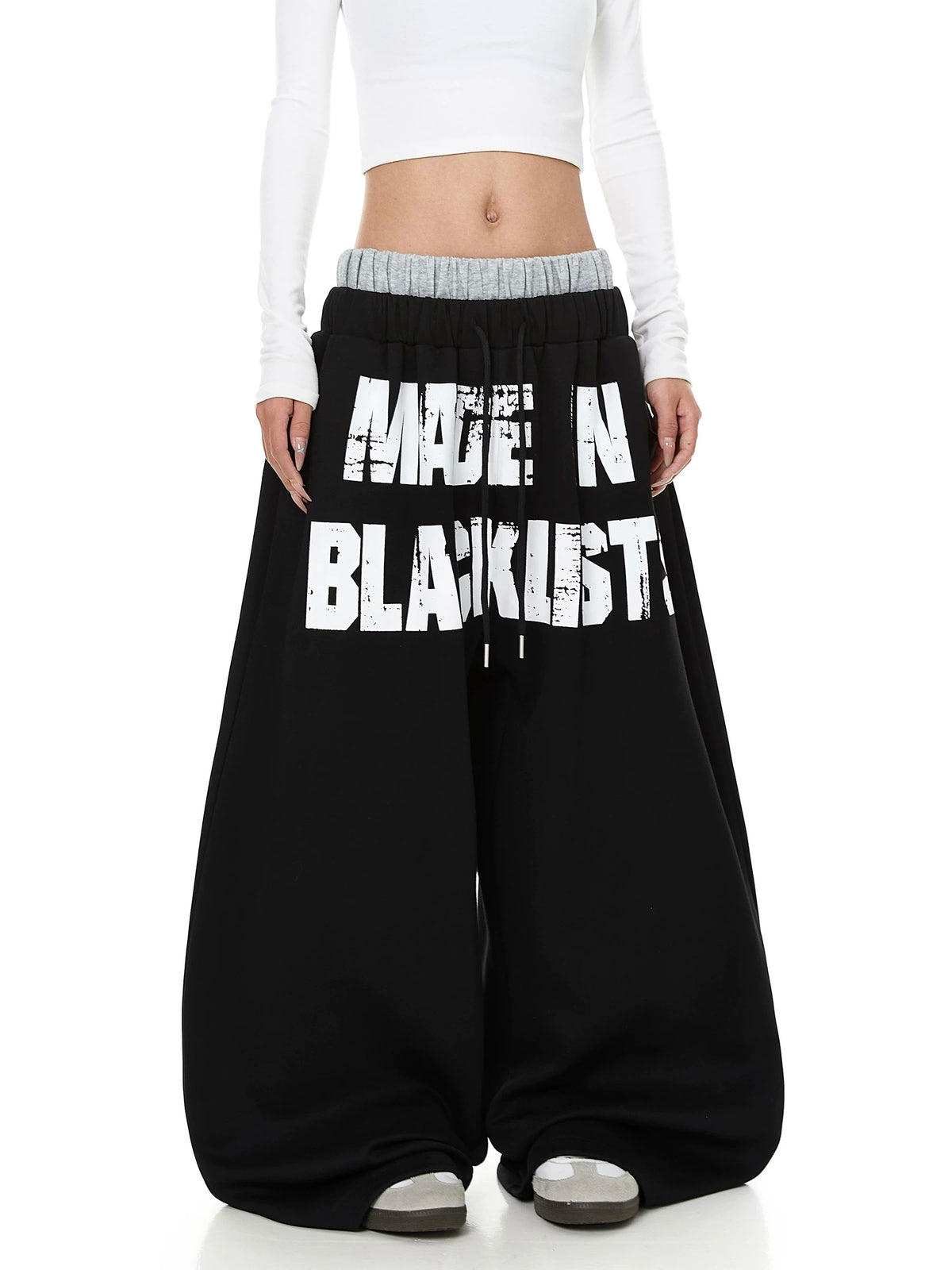 Double-Waist Letter Print Curved Sweat Pants MB7450
