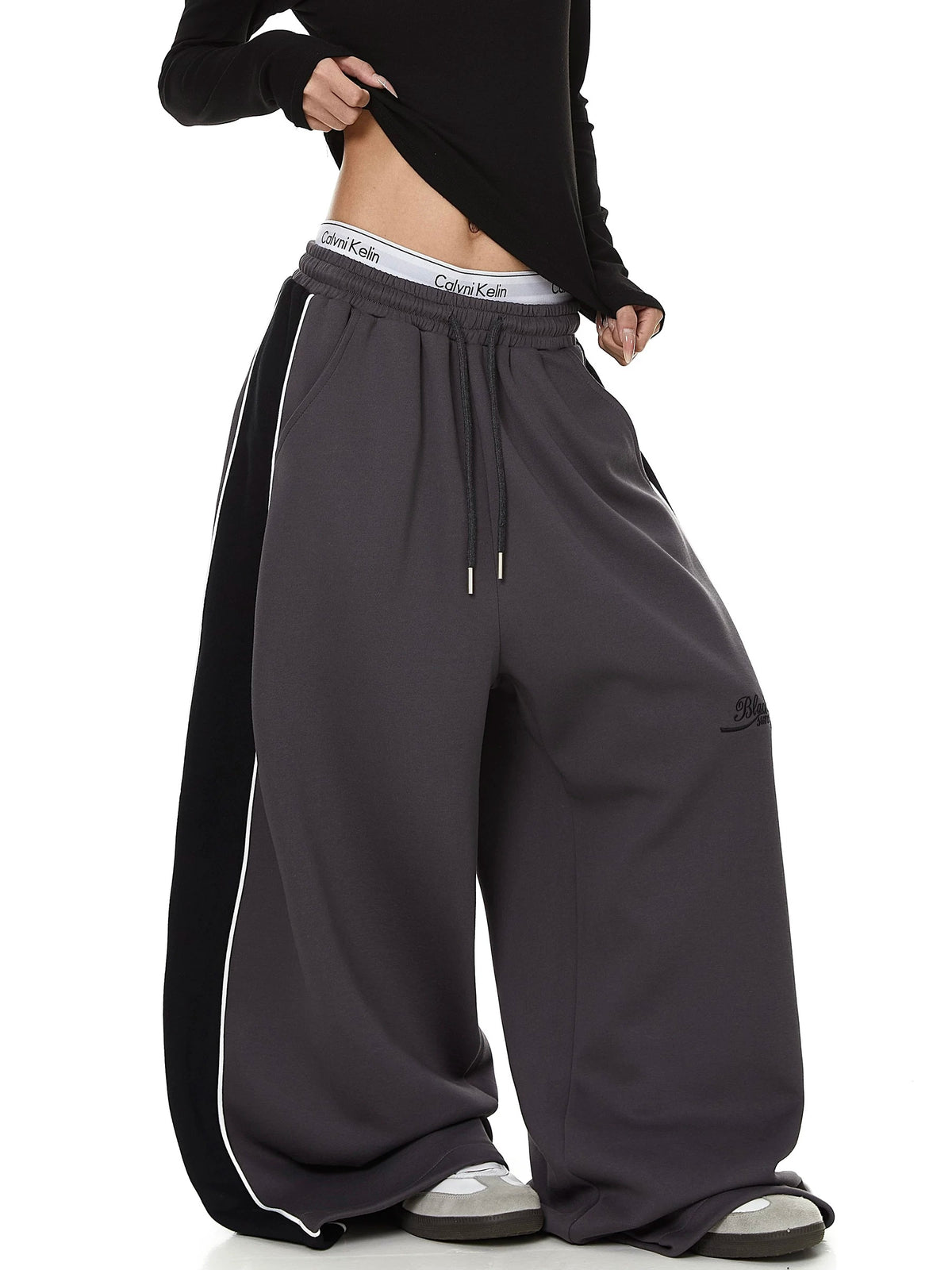 Color-Block Striped Curved Sweat Pants MB7448
