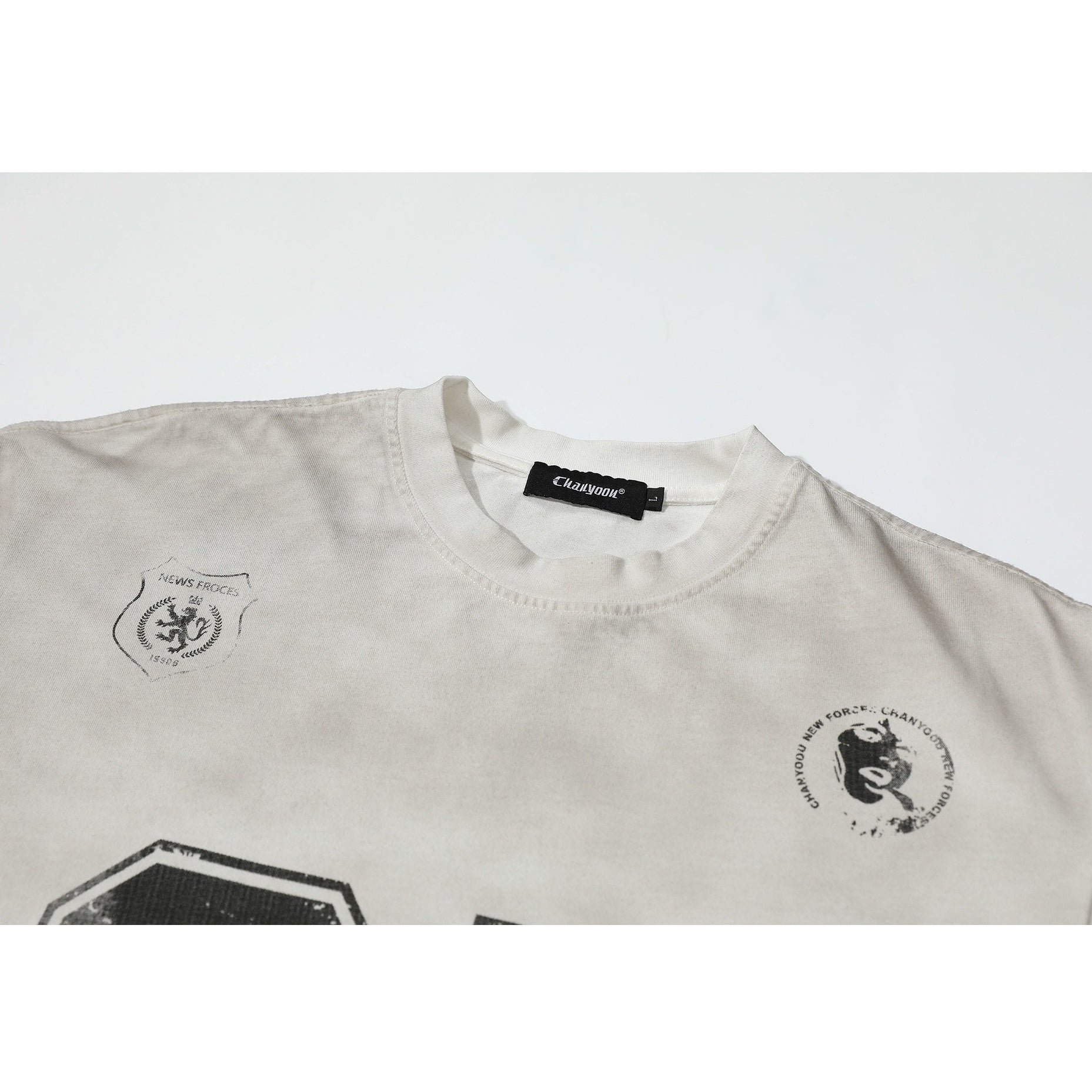 Dirty Dye Distressed Numbering Printed T-Shirt MB7415