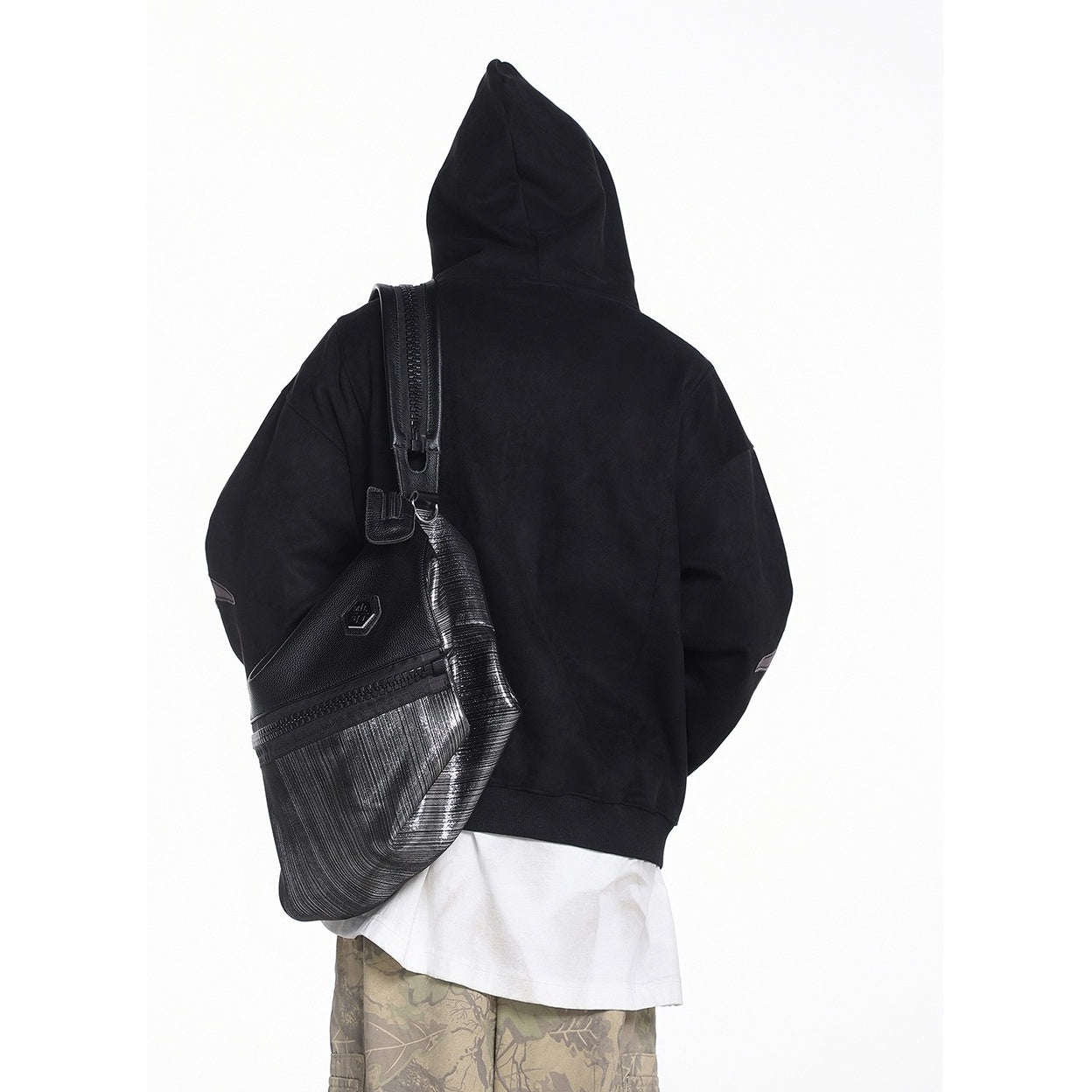 Letter Embroidered Suede Like Zipper Hoodie MB7435