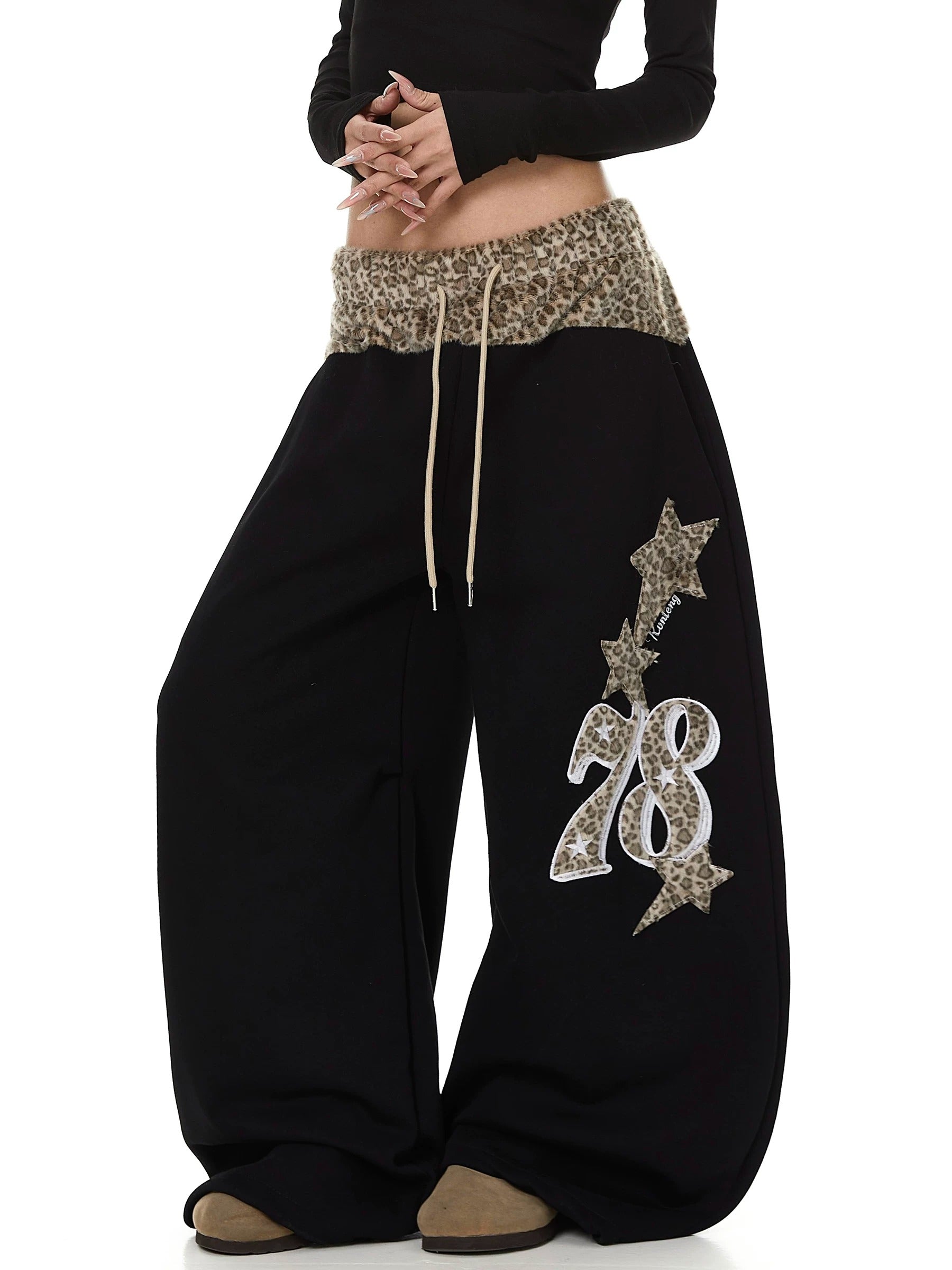 Leopard Print Patchwork Loose Sweat Pants MB7439