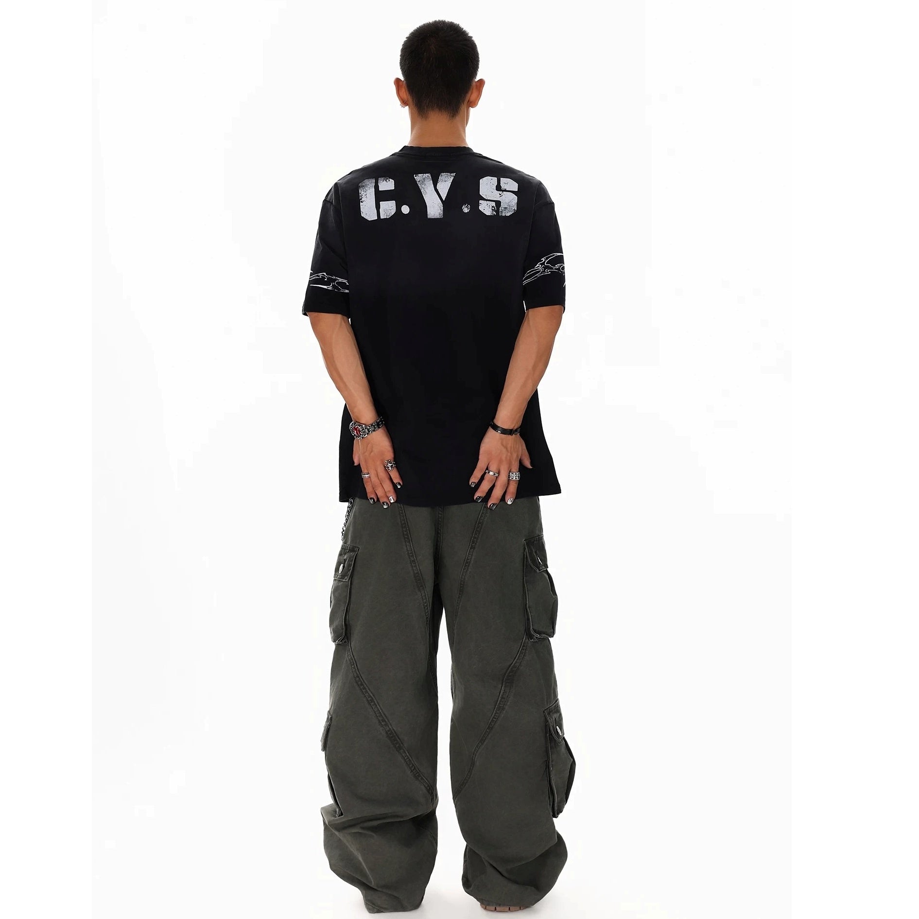 Dirty Dye Distressed Numbering Printed T-Shirt MB7415