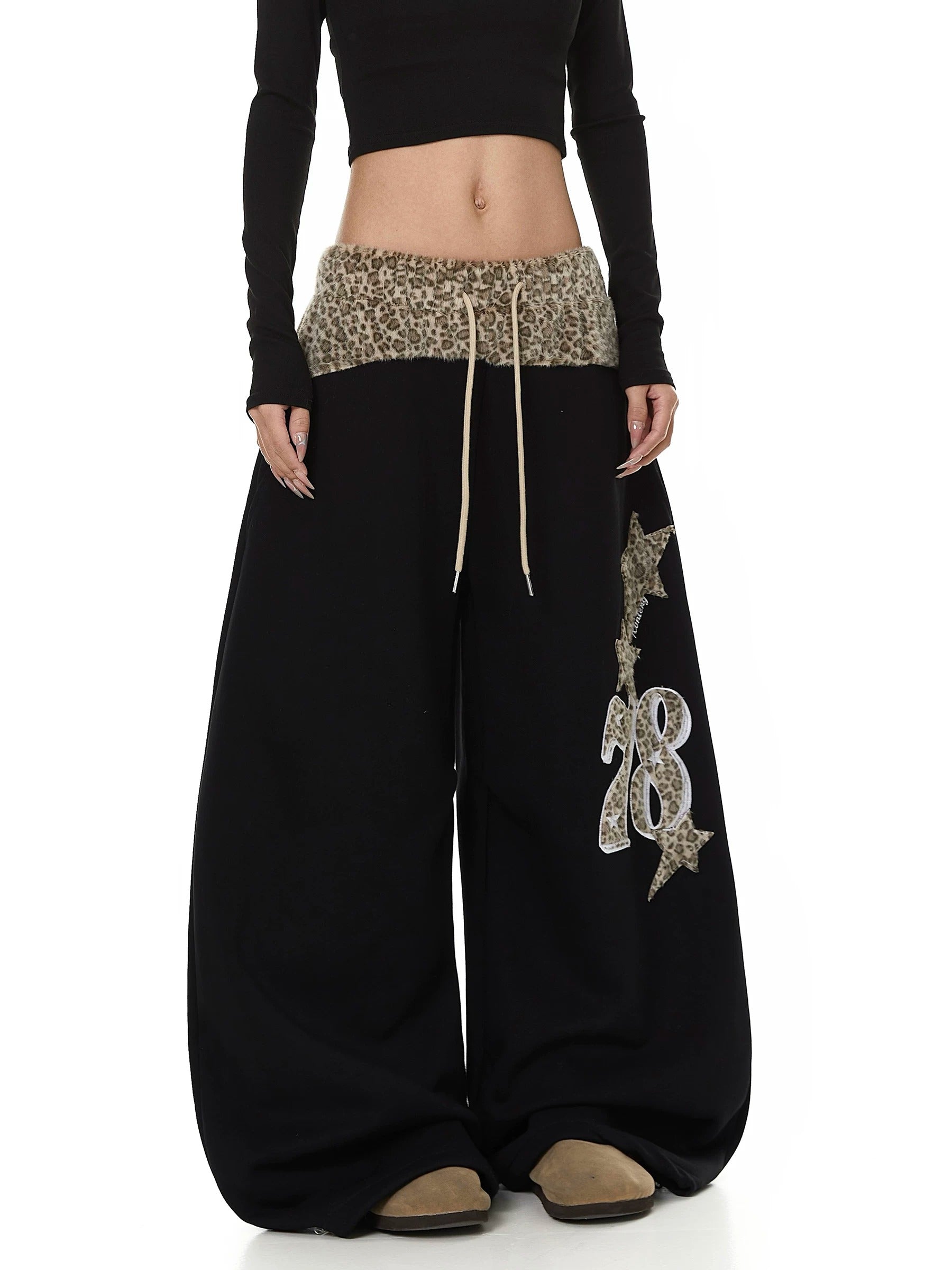 Leopard Print Patchwork Loose Sweat Pants MB7439