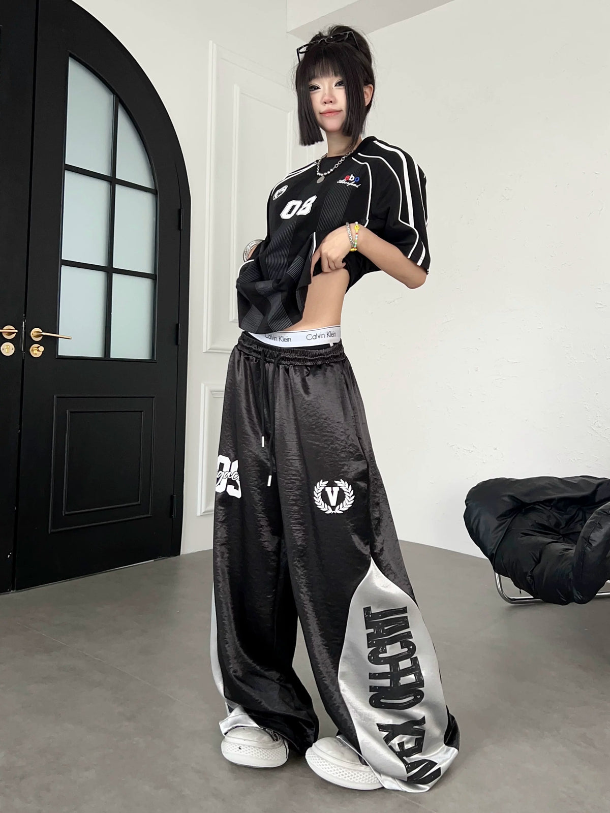 Color-Blocking Gossy Lettered Wide Pants MB7457