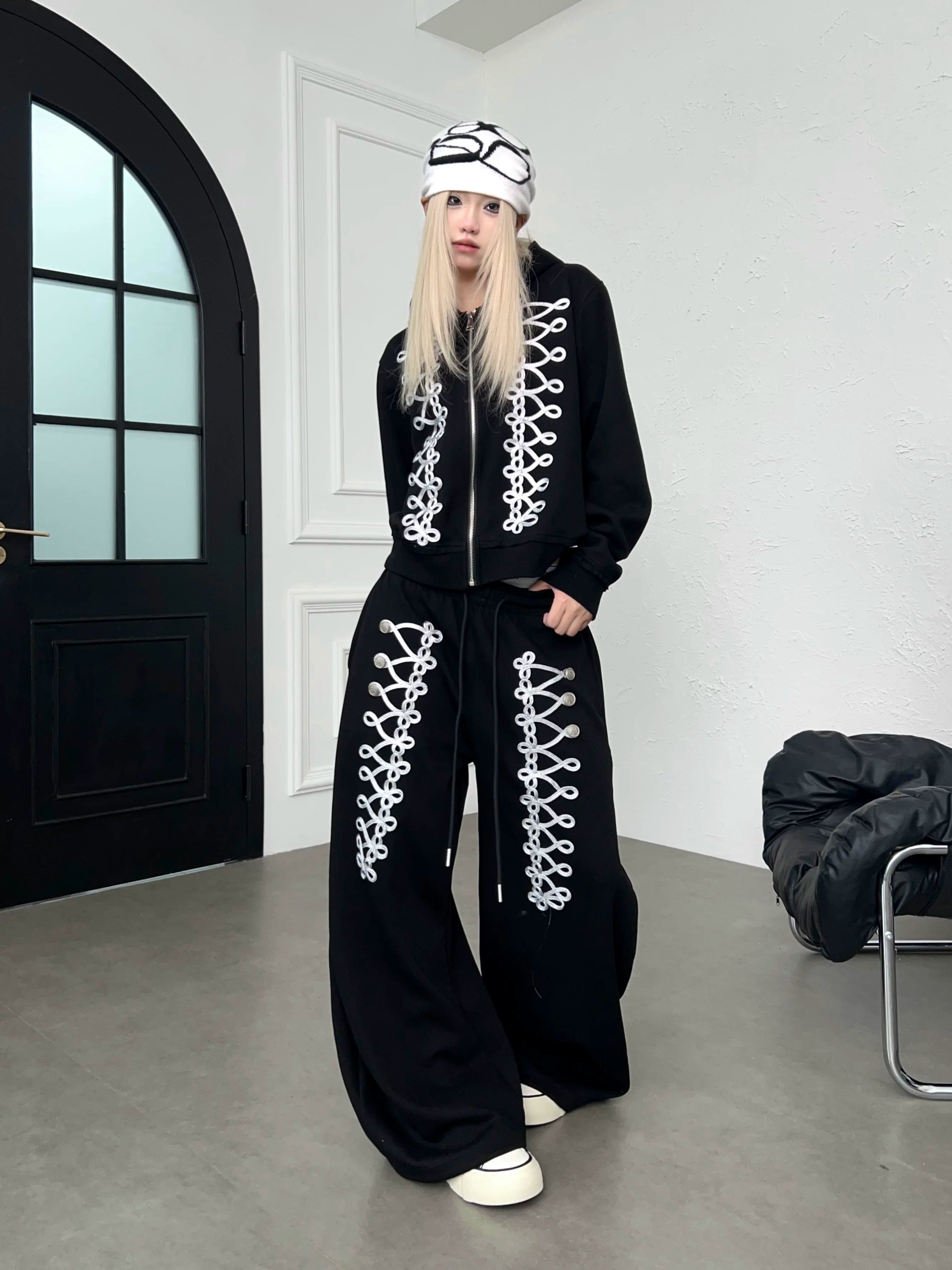 Code Embroidery Zip Hooded Parka MB7442
