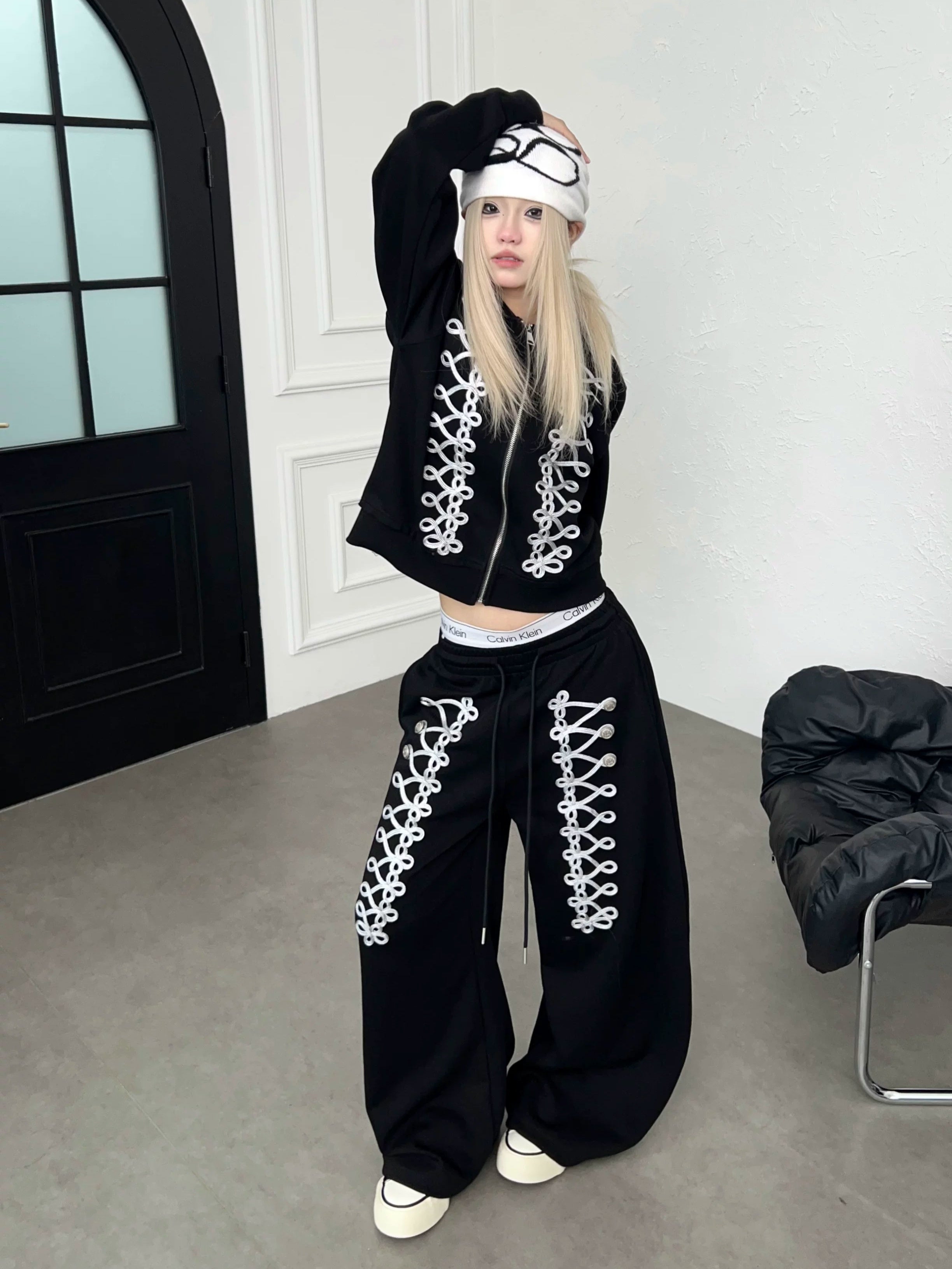 Code Embroidery Zip Hooded Parka MB7442
