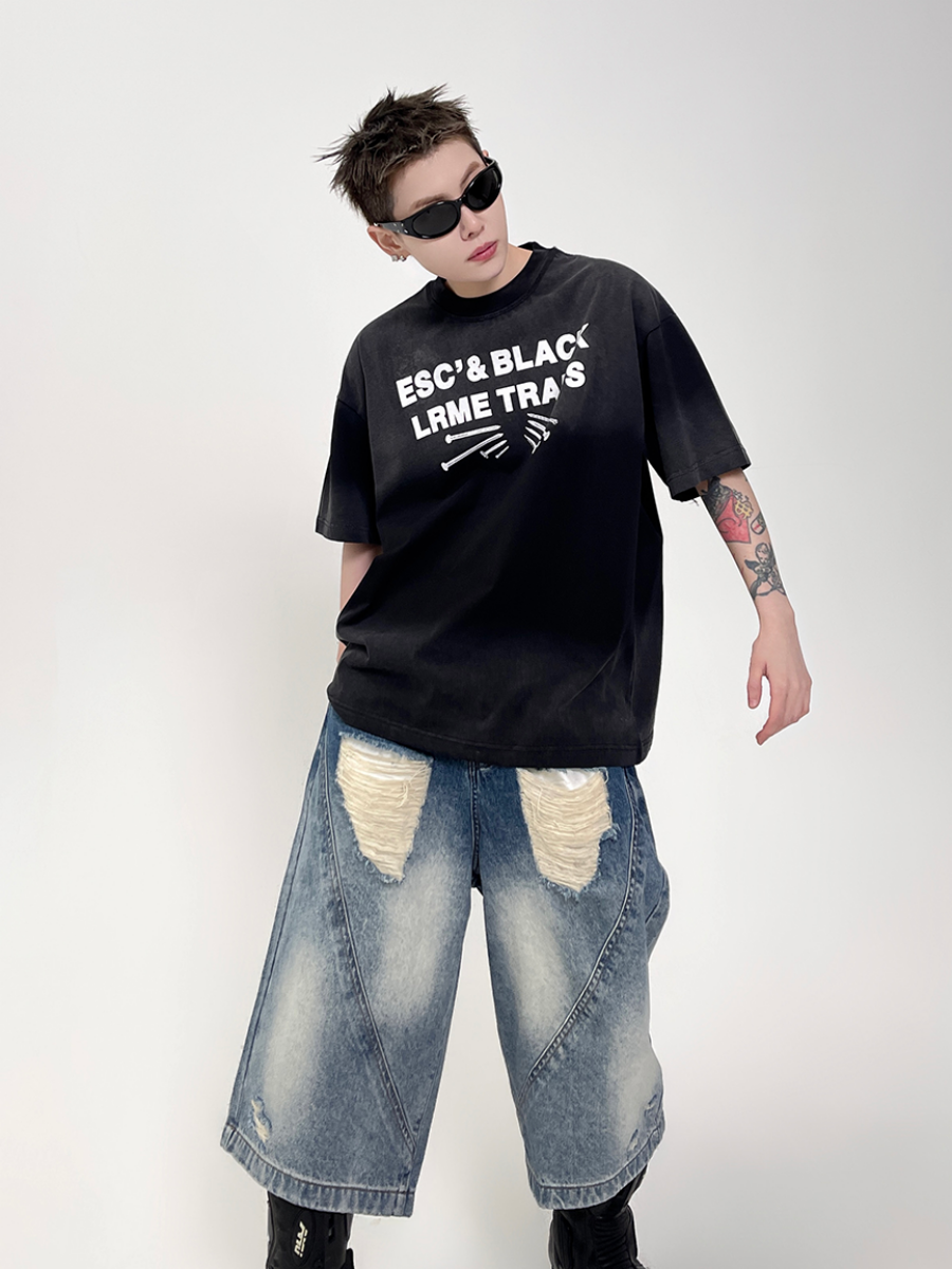 Tie-dye Gradient Letter Print T-shirt EAT091