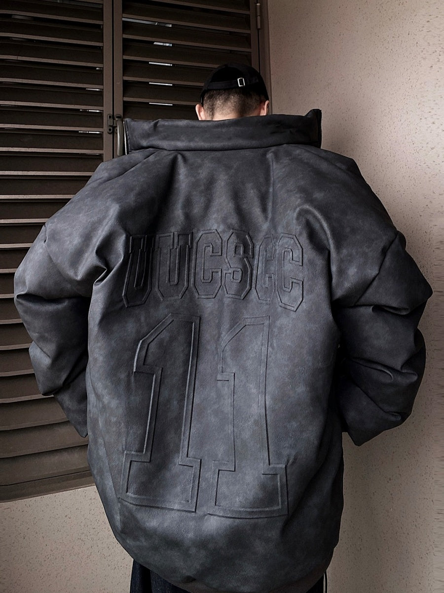 Emboss Logo PU Leather Down Jacket UU7011