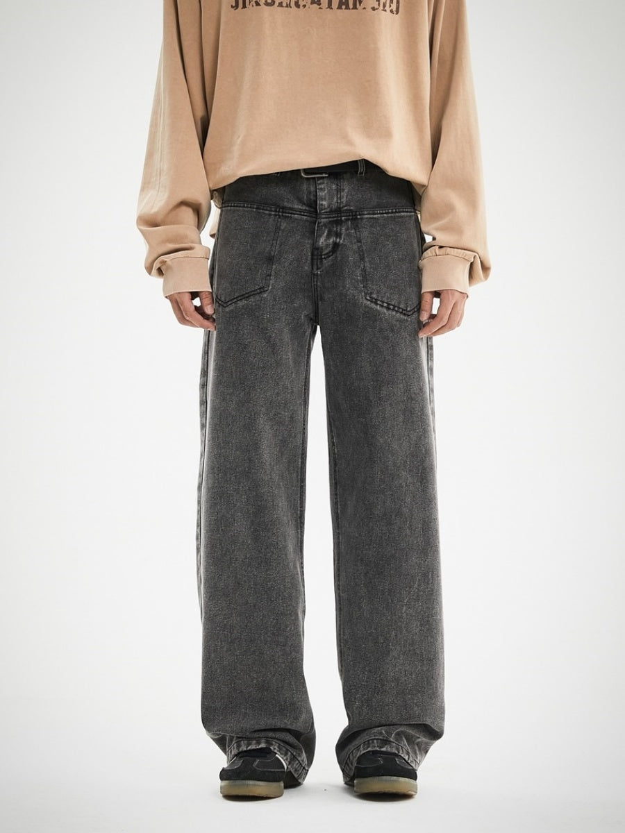 Retro Pocket Design Wash Straight Jeans MB7187