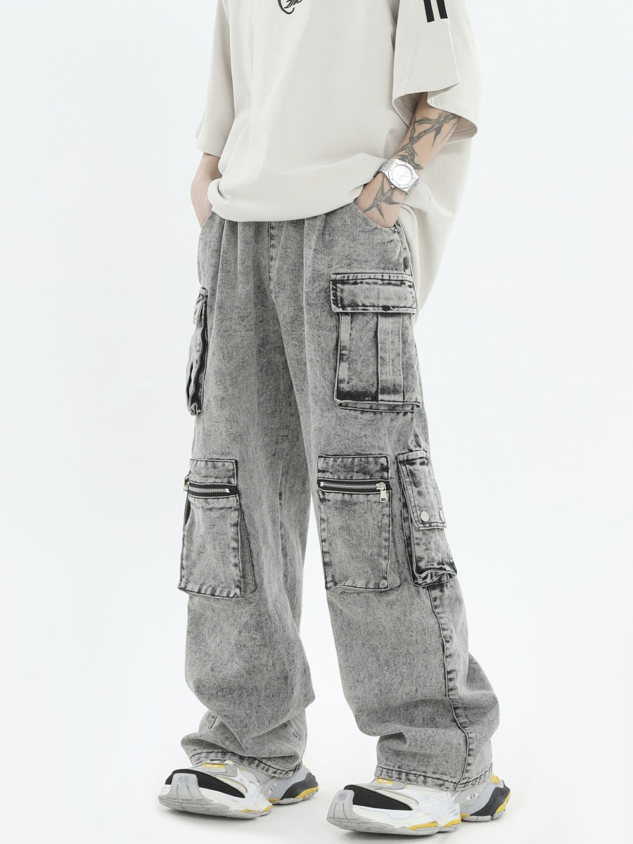 Distressed Loose Work Style Cargo Jeans IN7025