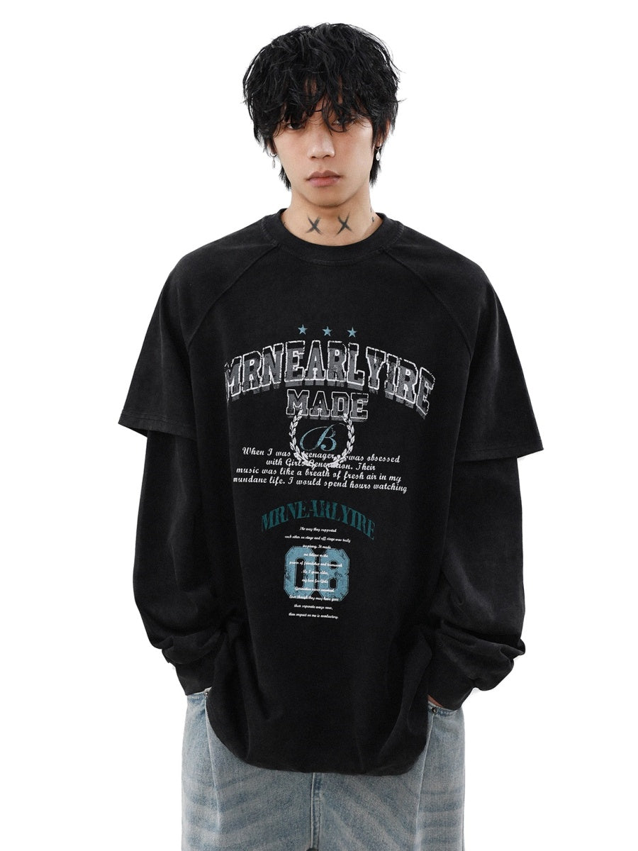 Letter Print Fake Layered Long-sleeved T-shirt MB7318