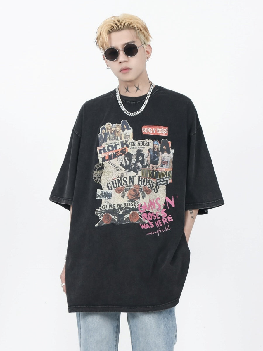 Wash Old Style Rock Print T-shirt MR002