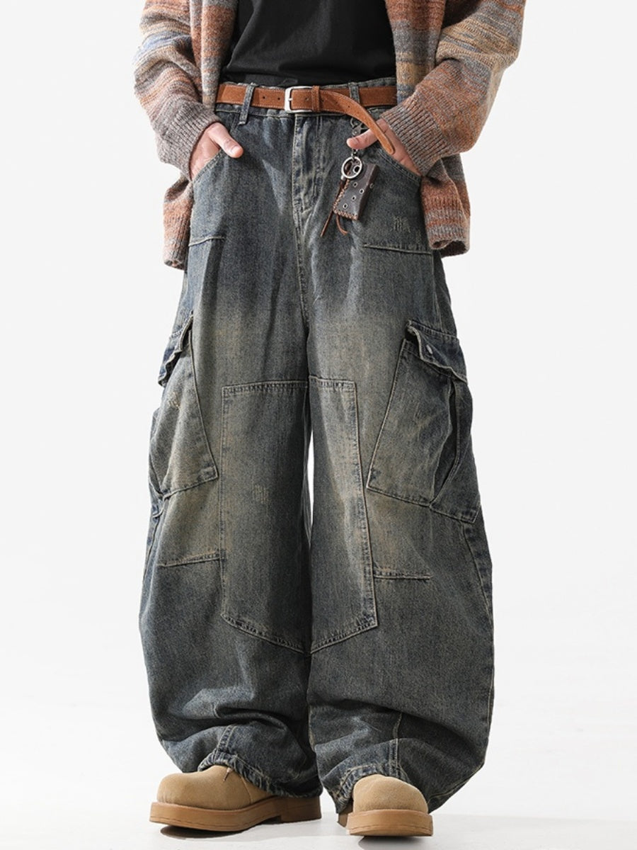 Washed Wide-leg Scimitar Cargo Jeans MB7335