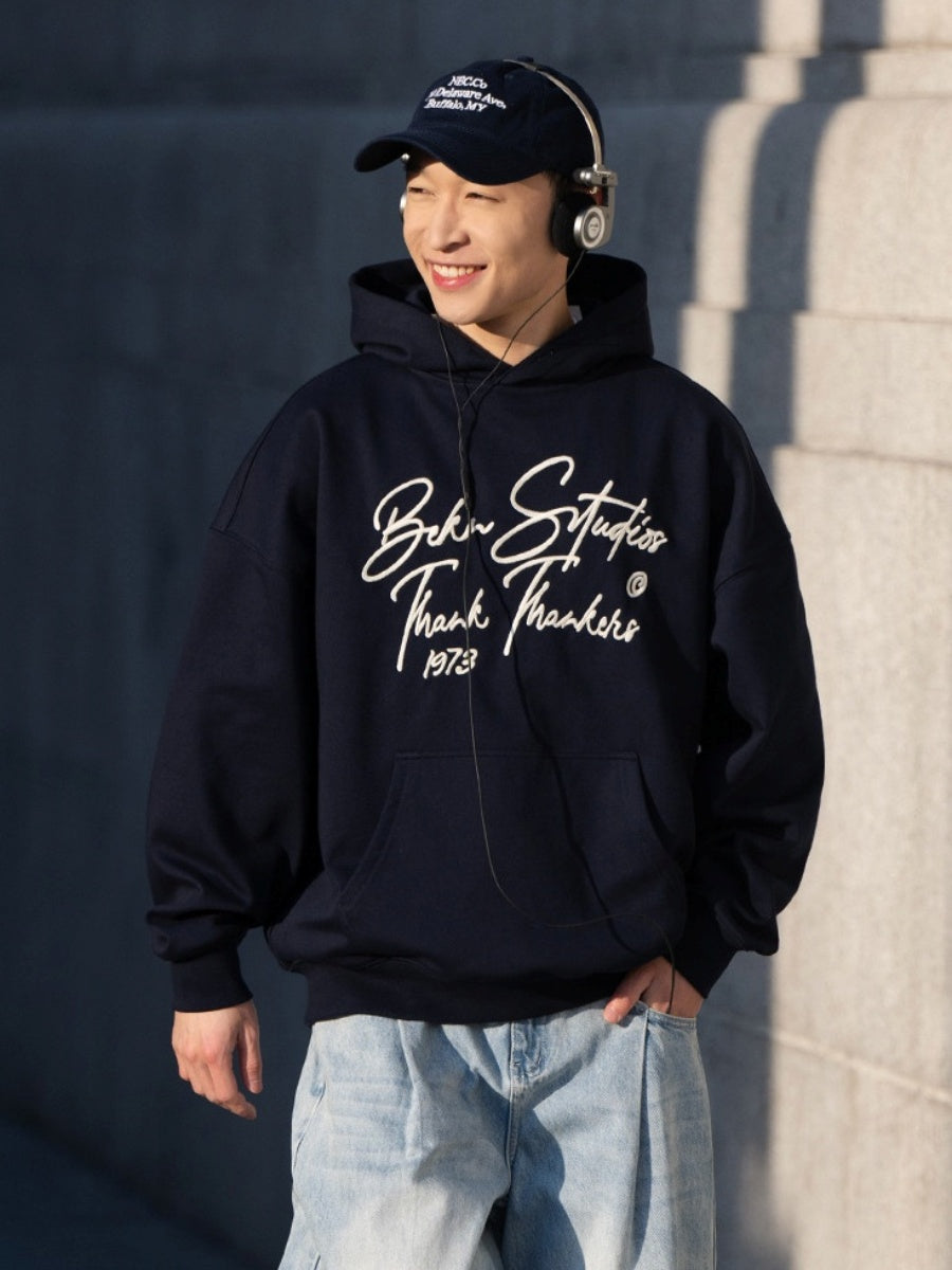 Letter Embroidered Print Hoodie BI2003