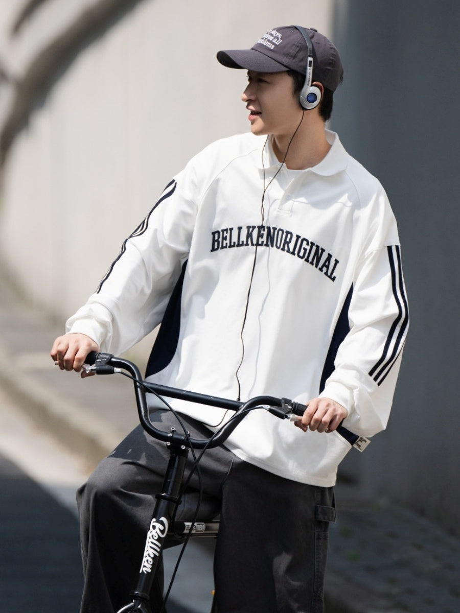 Three-bar Embroidered Long Sleeve Polo Shirt BI2018