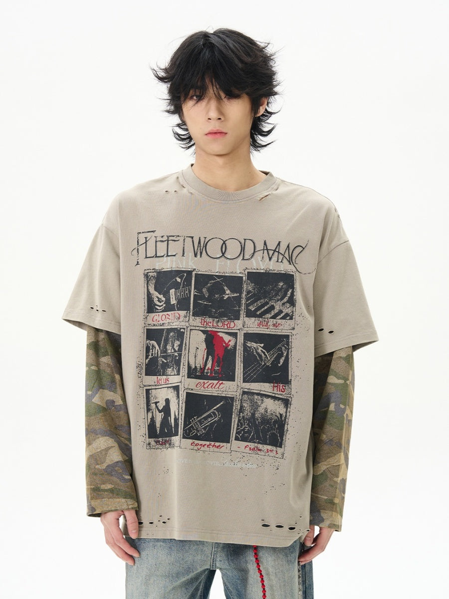 Fake Layered Graphic Long-sleeved T-shirt MB7347