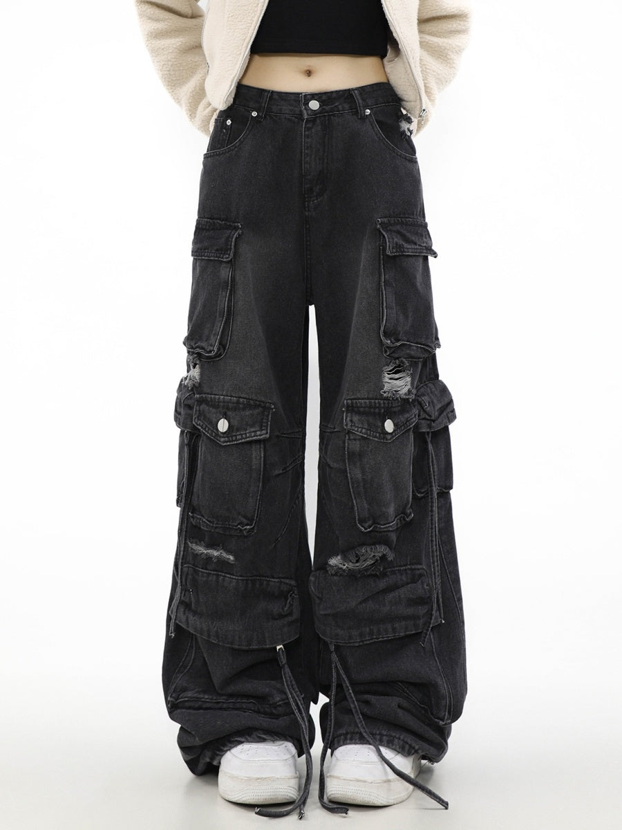 Ripped Loose Straight Cargo Jeans MR052