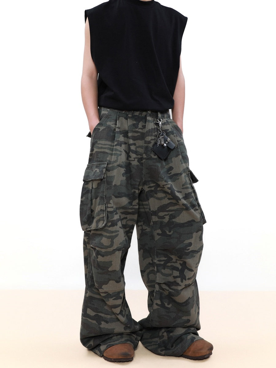 Wide-leg Straight Camouflage Cargo Pants MB7042
