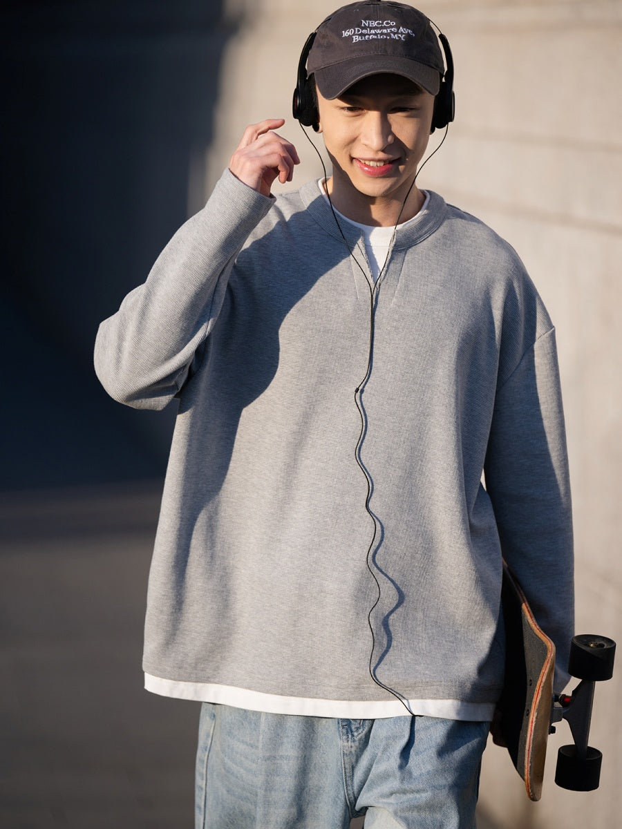 Waffle Fake Layered Long Sleeve T-shirt BI2005