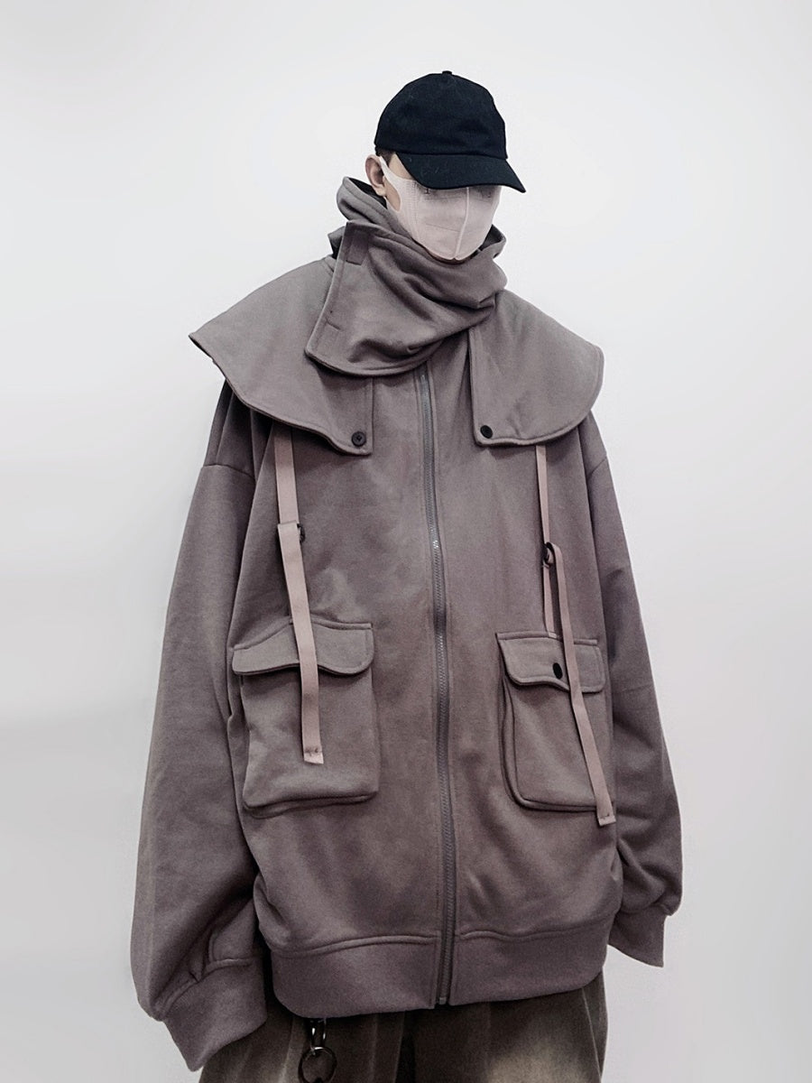 Cape Design Loose Hooded Zip Jacket UU7020