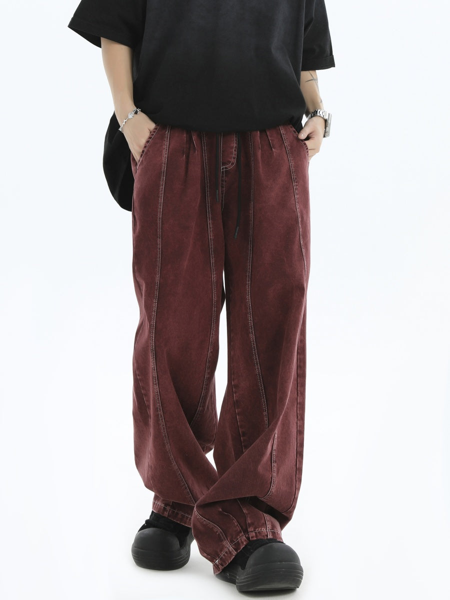 Splicing Crimping Wash Loose Jeans IN7046