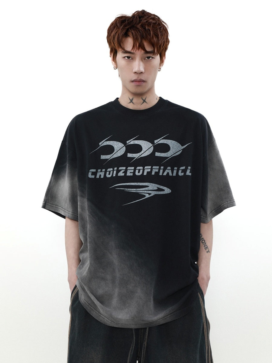 Wash Gradient Letter T-Shirt MR009
