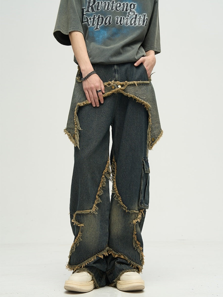 Raw Edge Star Design Street Work Jeans MB7019