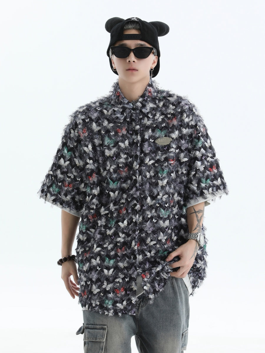 Shaggy Touch Butterfly Short Sleeve Shirt IN7035