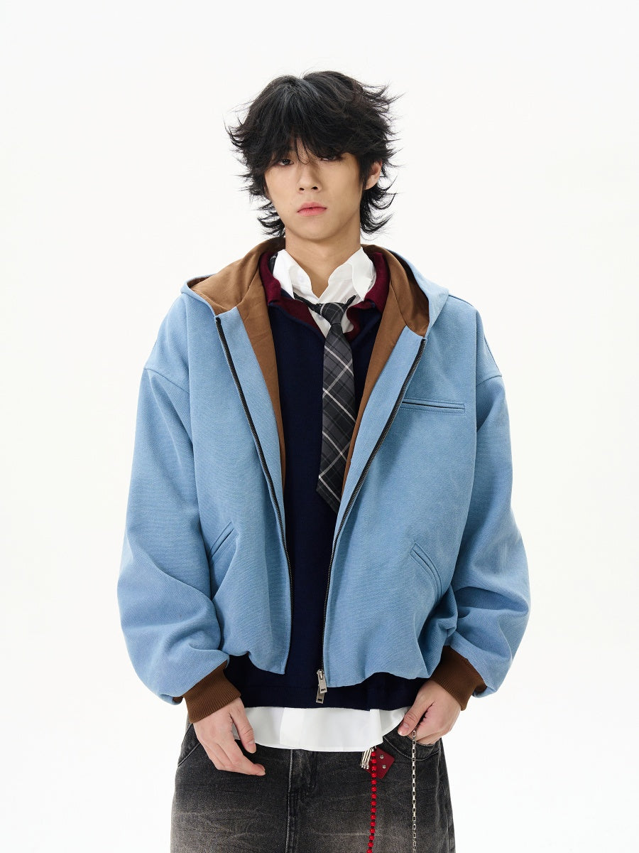 Contrast Color Vintage Washed Hooded Jacket MB7348
