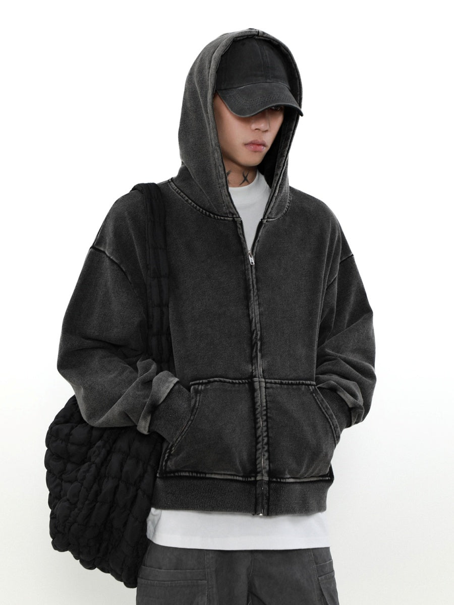 Washed Cropped Hooded Sweat Jacket MR016