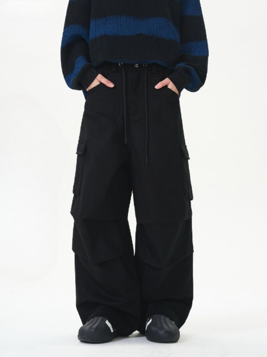 Double-pleated Wide-leg Cargo Pants NA7005