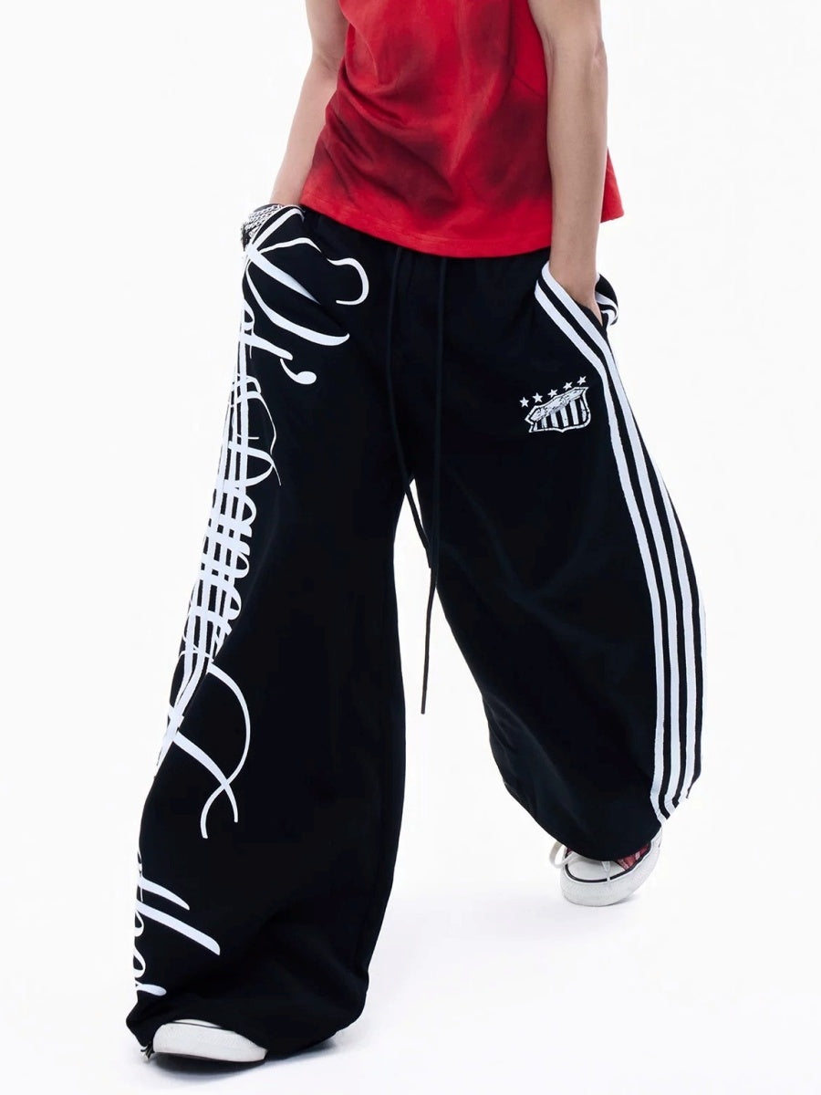 Side Line Letter Print Loose Sweat Pants MB7405