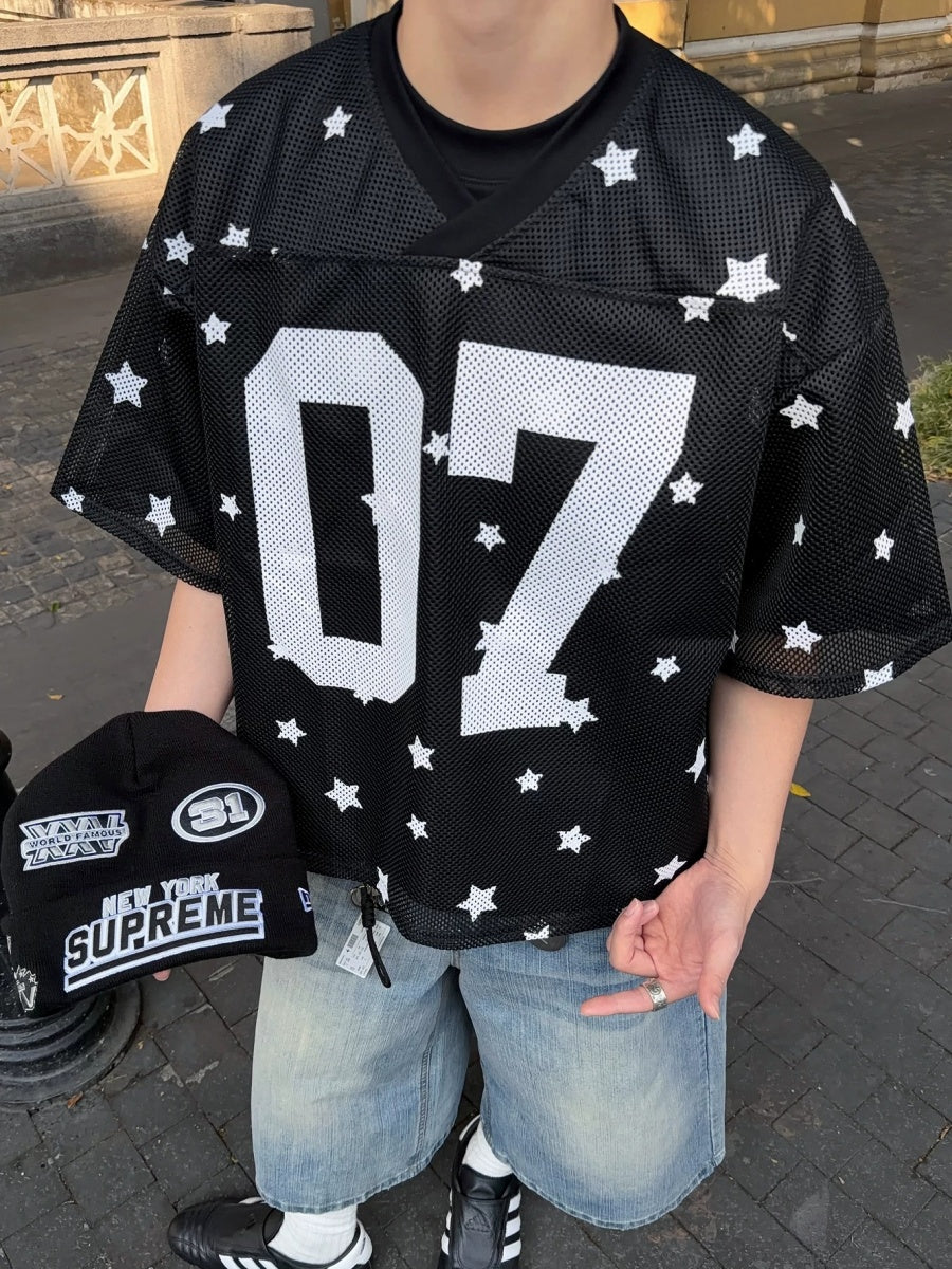 Star Pattern Mesh Numbering T-Shirt MB7398