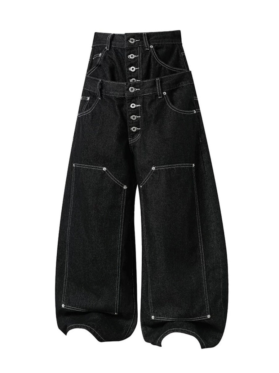 Double-Waist Back Logo Loose Denim Pants MB7459