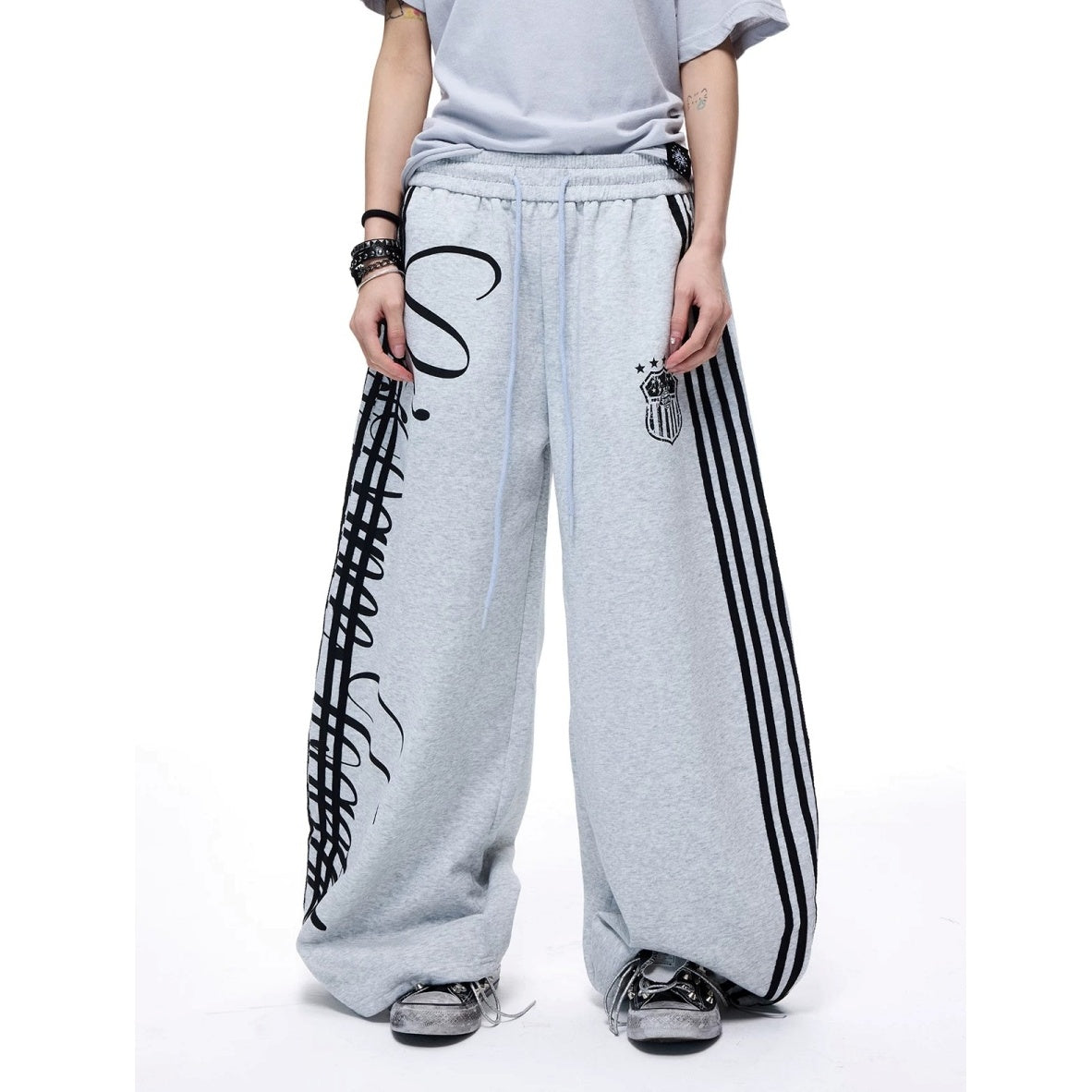 Side Line Letter Print Loose Sweat Pants MB7405
