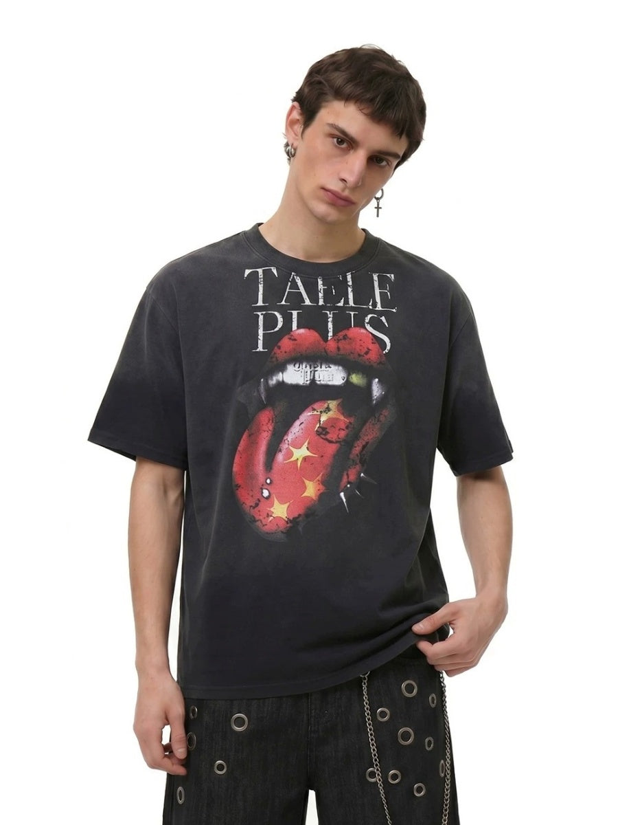 Vintage Wash Lips & Studs Graphic T-Shirt MB7412