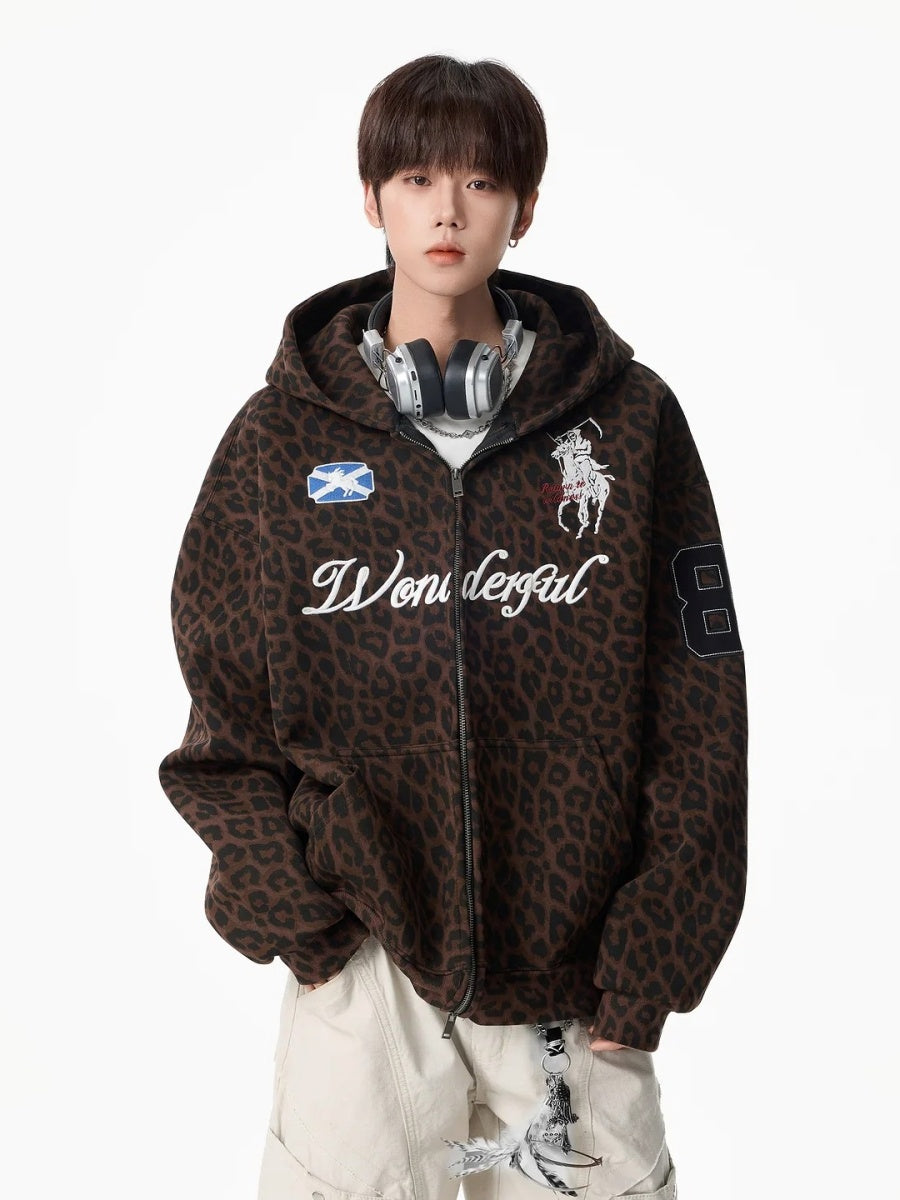 Leopard Numeric Patch Hooded Sweat Jacket MB7465