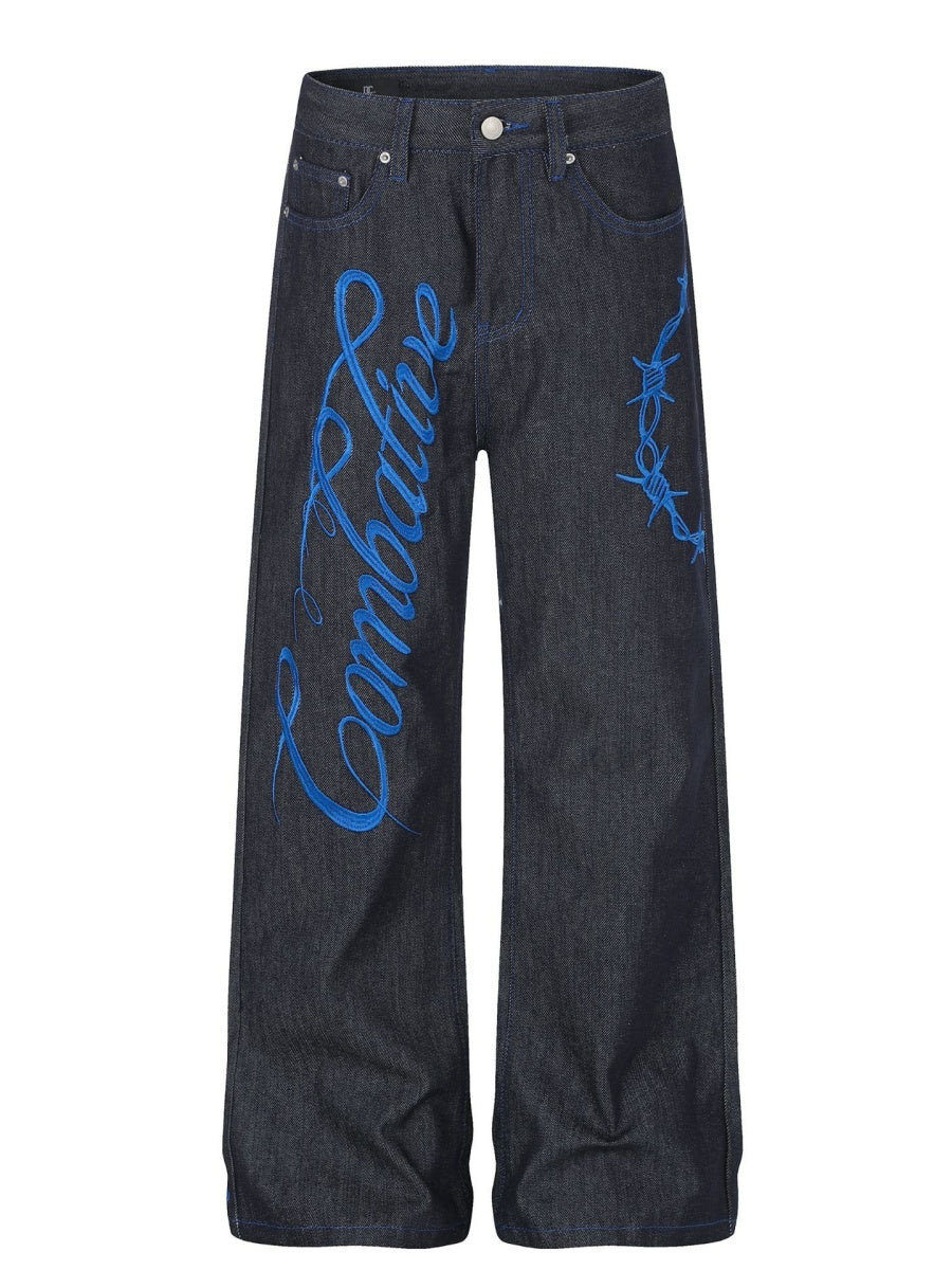 Graphic Embroidery Loose Straight Jeans MB7470