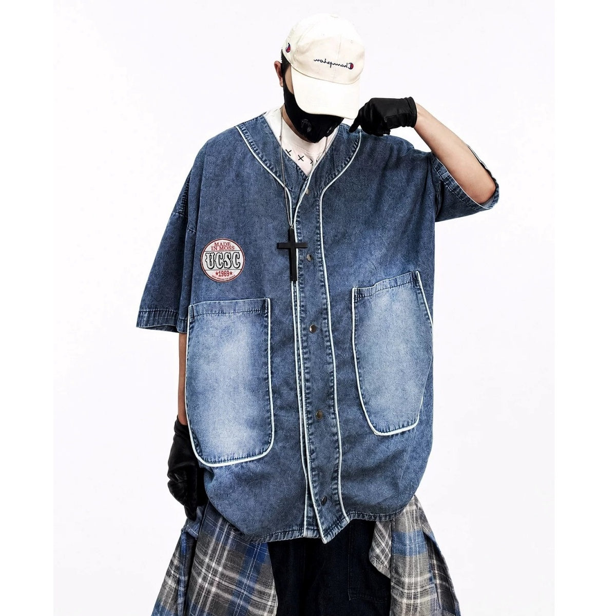 Loose Washed Denim Baseball Shirt MB7380