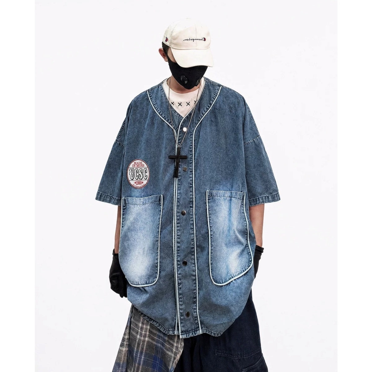 Loose Washed Denim Baseball Shirt MB7380