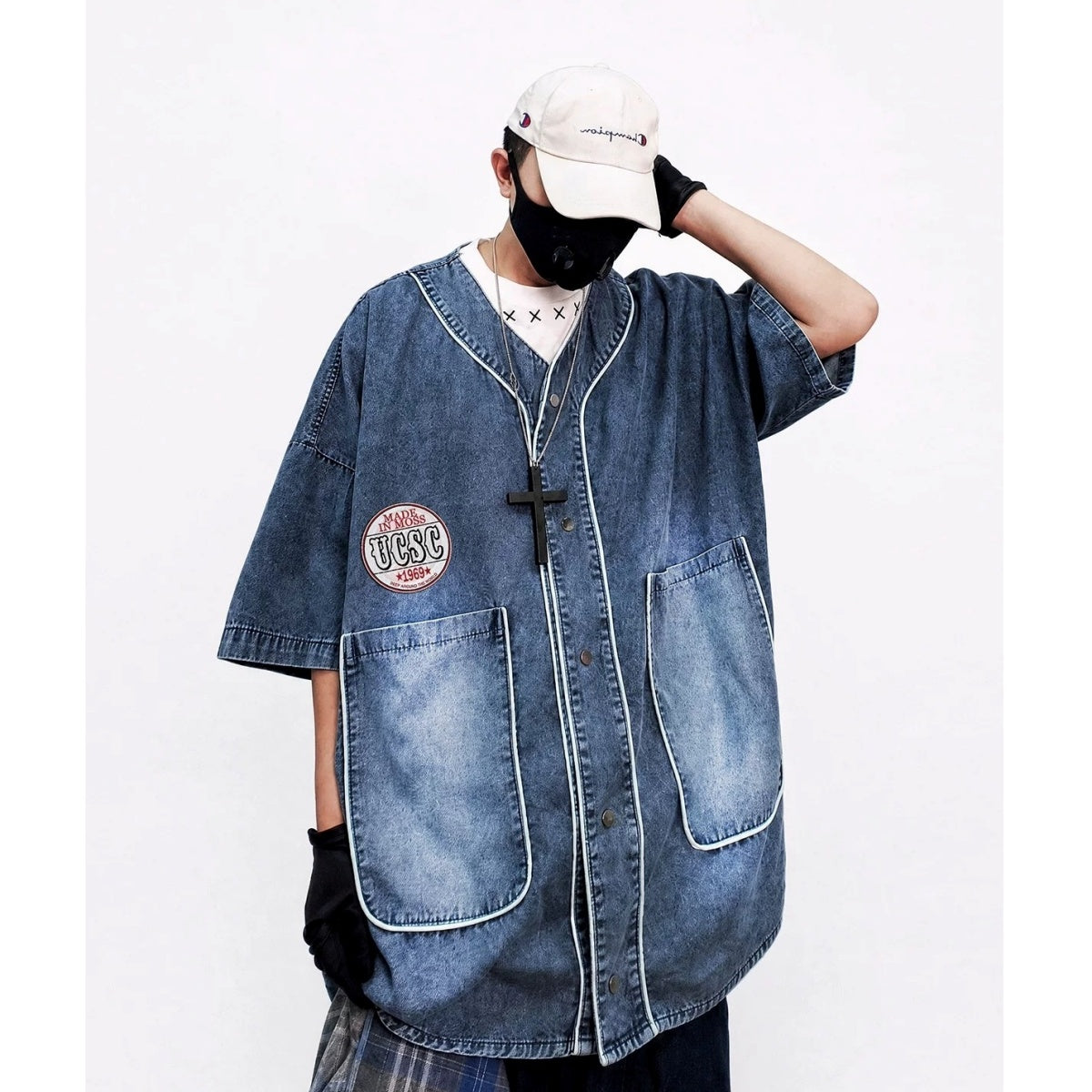 Loose Washed Denim Baseball Shirt MB7380