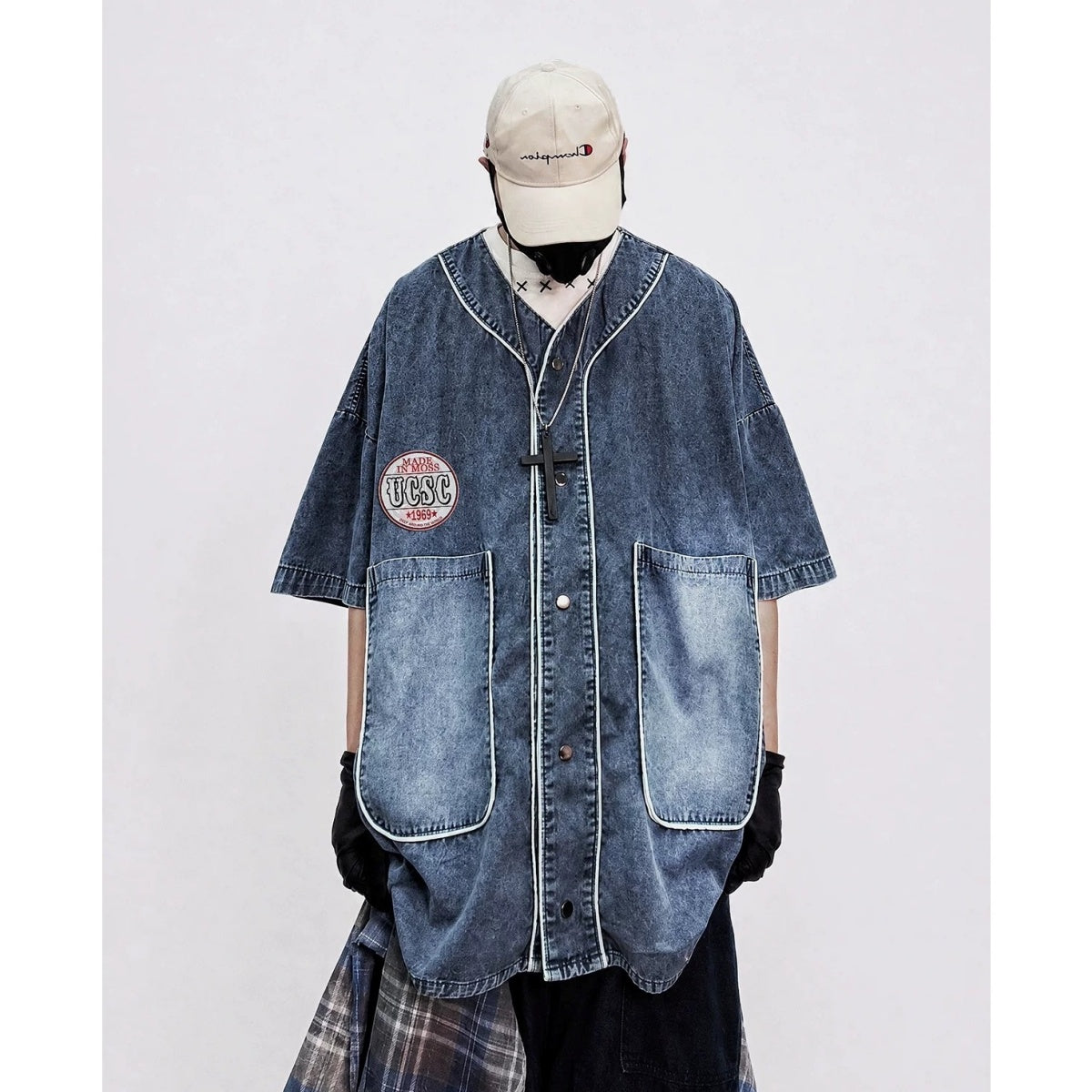 Loose Washed Denim Baseball Shirt MB7380