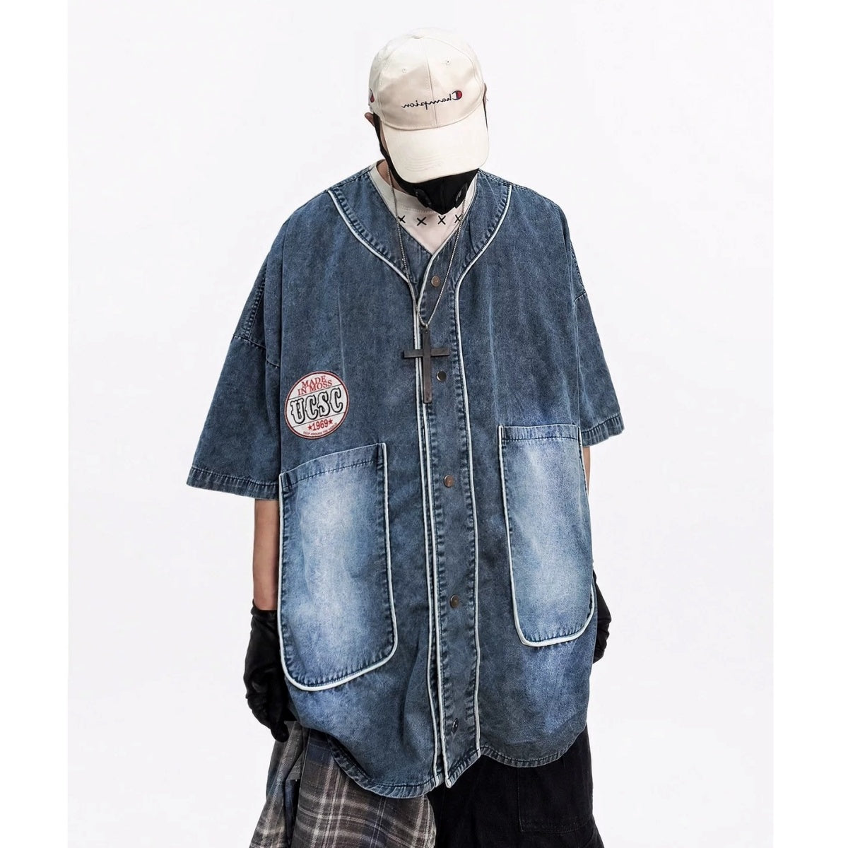 Loose Washed Denim Baseball Shirt MB7380