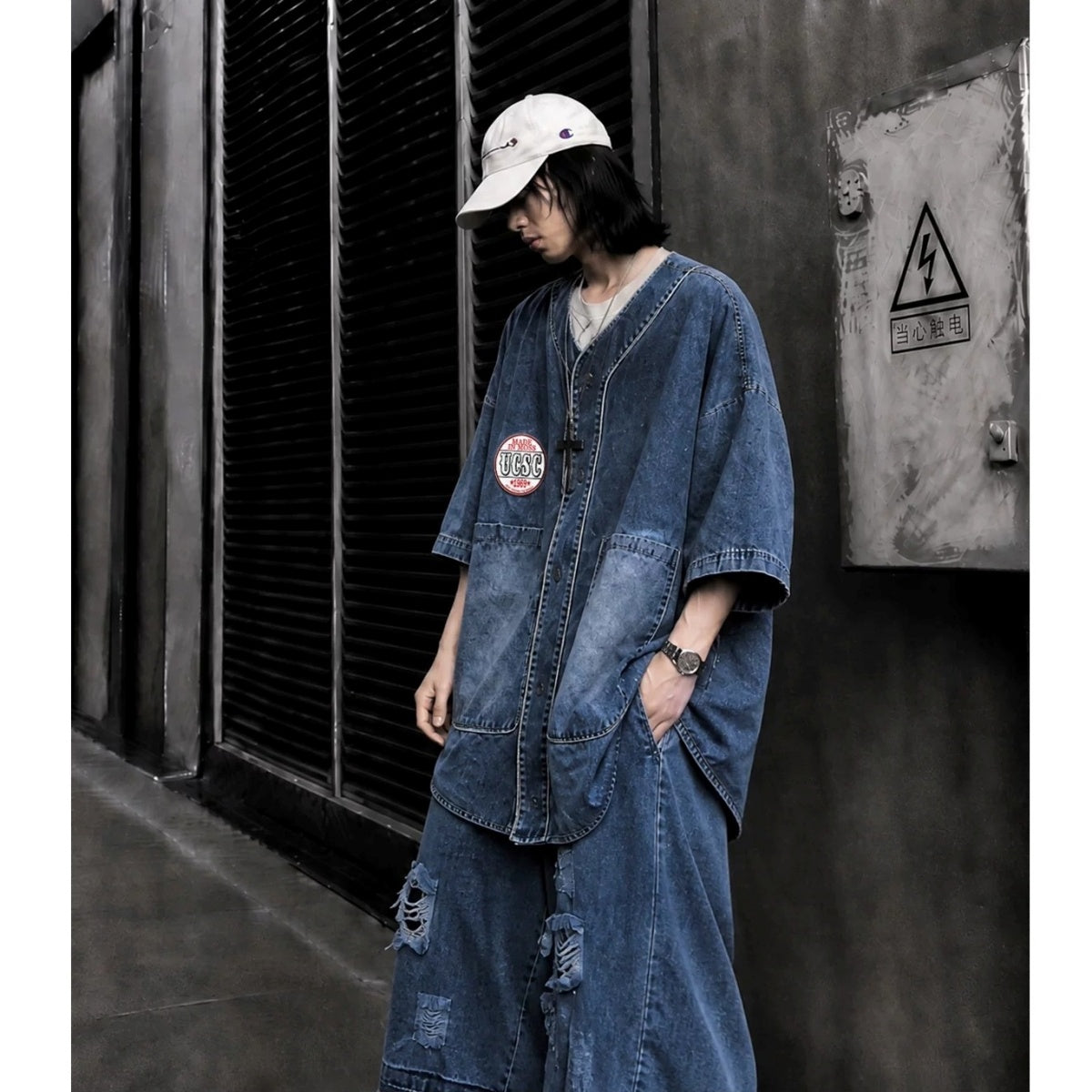 Loose Washed Denim Baseball Shirt MB7380
