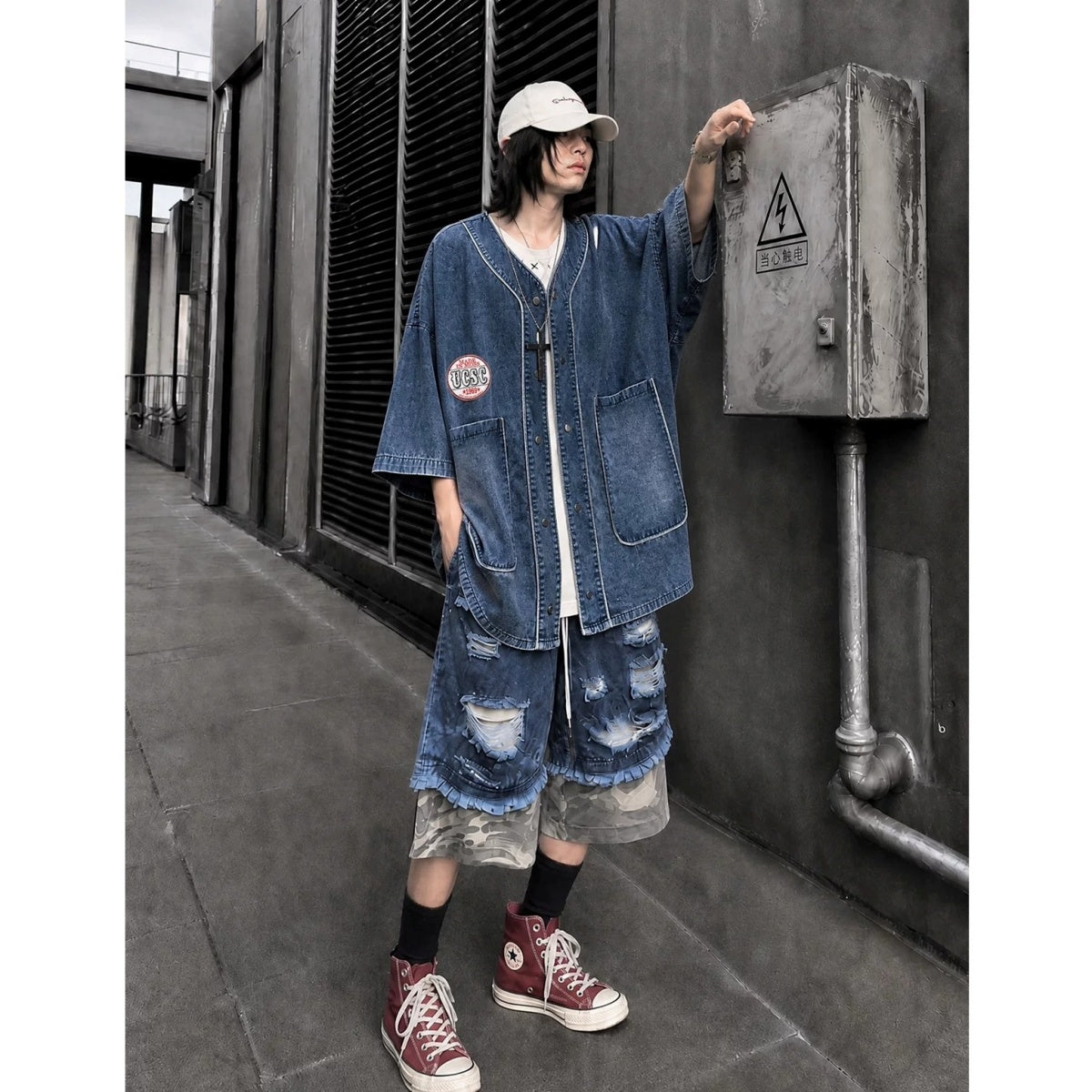 Loose Washed Denim Baseball Shirt MB7380